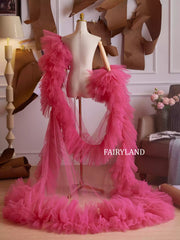 Hot Pink Ruffled Tulle Cape β Dramatic Layered Bridal & Photoshoot Accessory