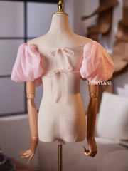 Pink Organza Puff Sleeve Wrap – Off-Shoulder Bubble Cape for Bridal & Photoshoot Styling by FAIRYLAND