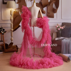 Hot Pink Ruffled Tulle Cape β Dramatic Layered Bridal & Photoshoot Accessory