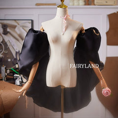 Black Satin Puff Sleeves β Dramatic Detachable Statement Arm Wraps for Gowns & Photoshoots