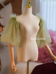 Sage Green Puff Tulle Sleeves β Detachable Sheer Organza Arm Accessories for Dresses & Photoshoots