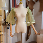 Sage Green Puff Tulle Sleeves – Detachable Sheer Organza Arm Accessories for Dresses & Photoshoots
