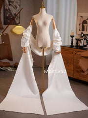 Dramatic Puff Sleeve Bridal Cape – Detachable Satin Train Wrap for Wedding Dress