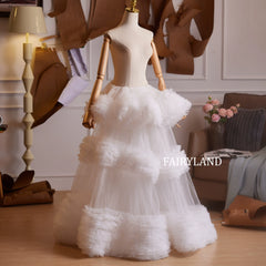 Layered Puffy Tulle Skirt β White Couture Mesh Gown for Bridal & Editorial Looks