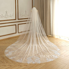 Long Glitter Flower Sequins Wedding Bridal Veil With Comb