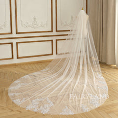 Long Glitter Flower Sequins Wedding Bridal Veil With Comb