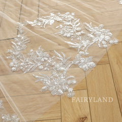 Long Glitter Flower Sequins Wedding Bridal Veil With Comb