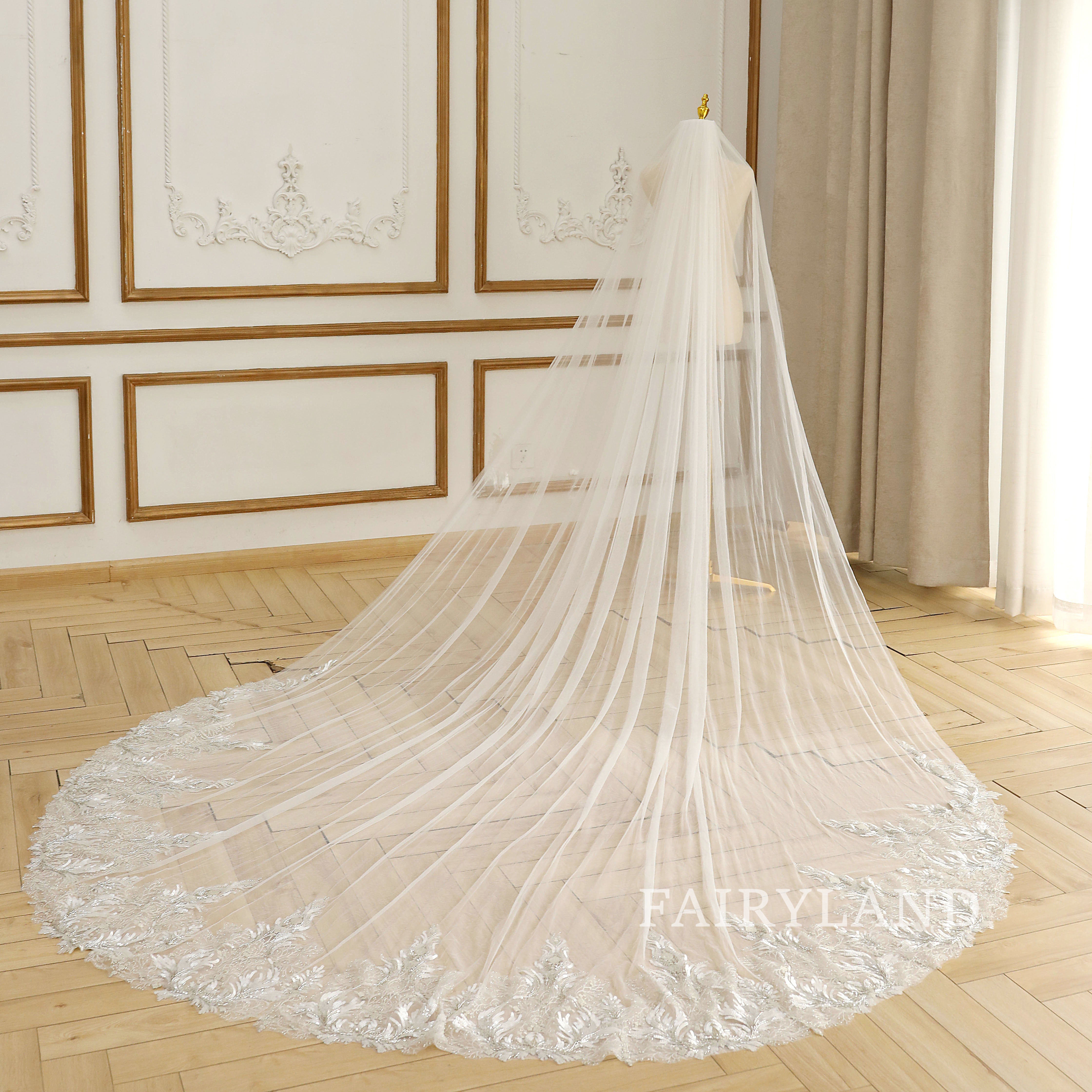 Plant Appliques Beading Sequins Bridal Veil Headpiece