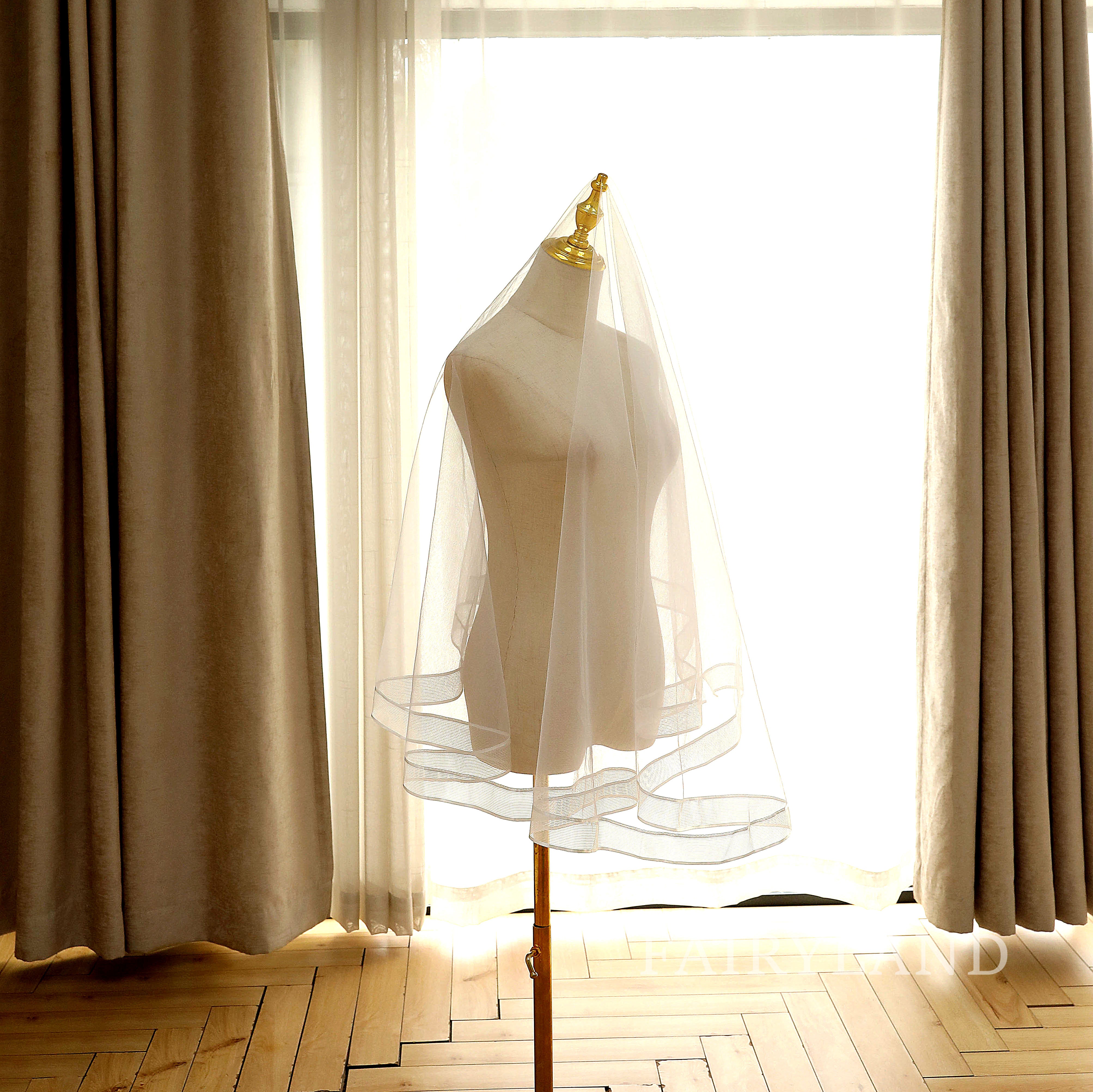 36'' Short Bridal Veils Ribbon Edge Women's Wedding Veil minimalist veil