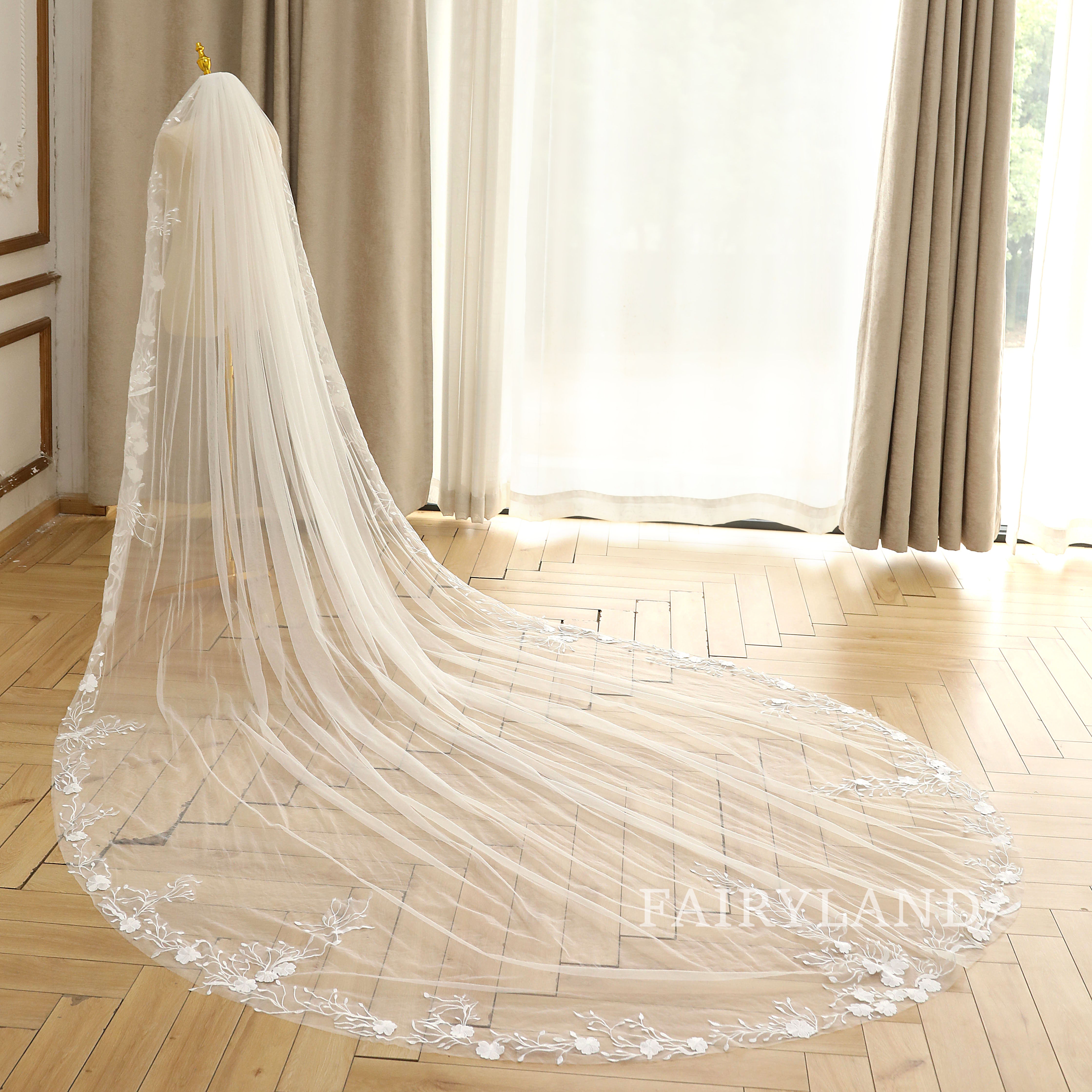 Full Floral Lace Edge Bridal Veil With Comb