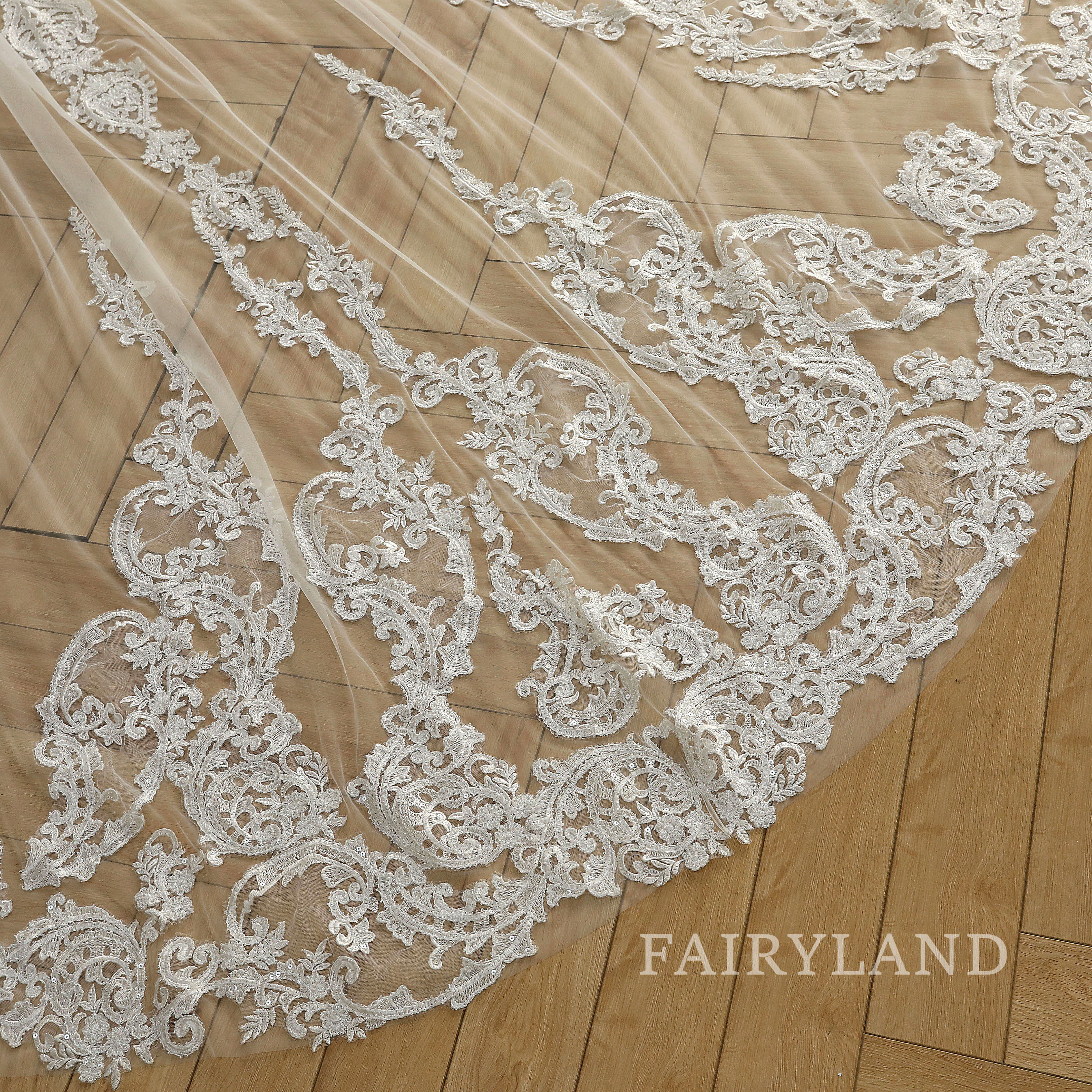 Vintage lace bridal veil glitter sequins wedding veil gorgeous church bridal veil