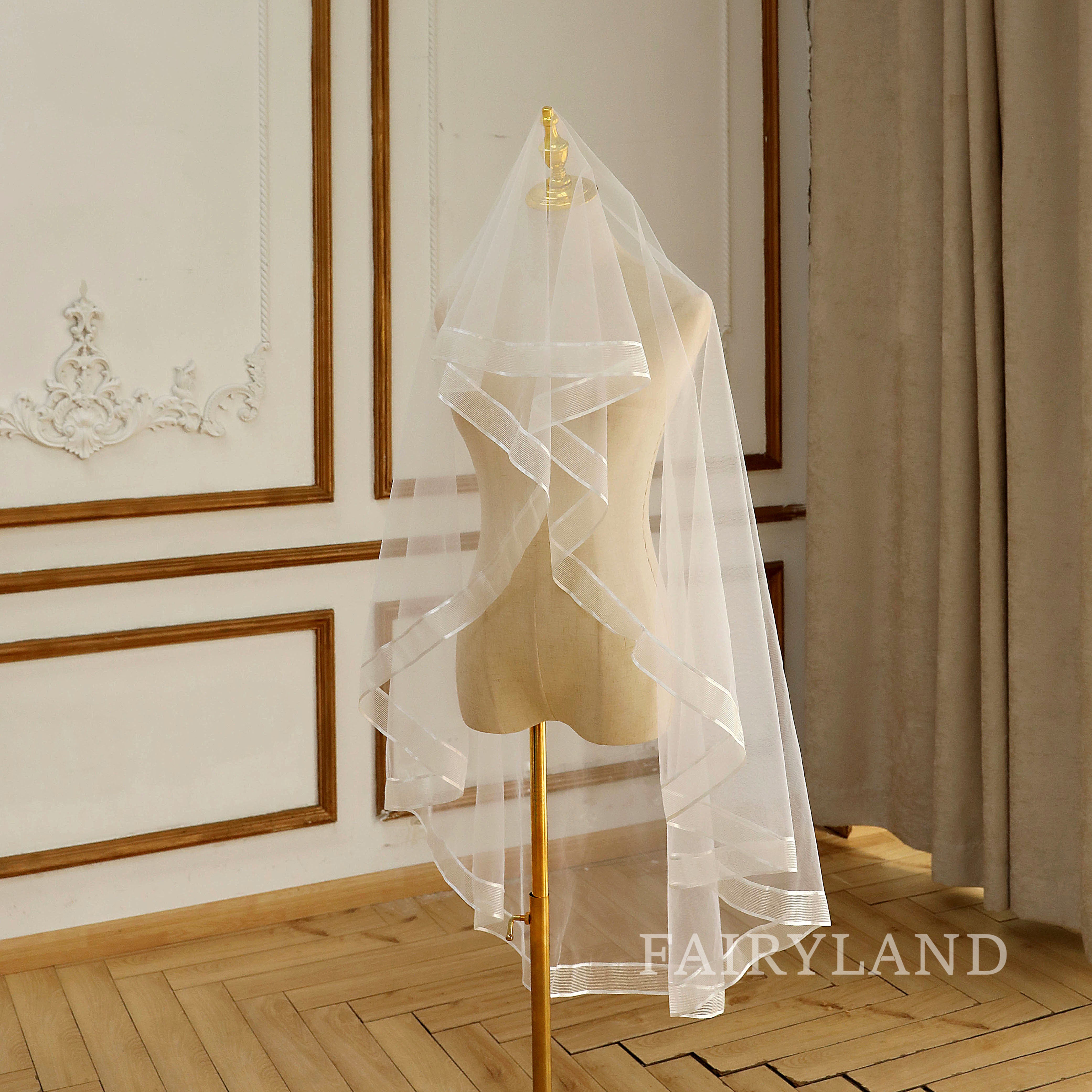 36'' Short Bridal Veils Ribbon Edge Women's Wedding Veil minimalist veil