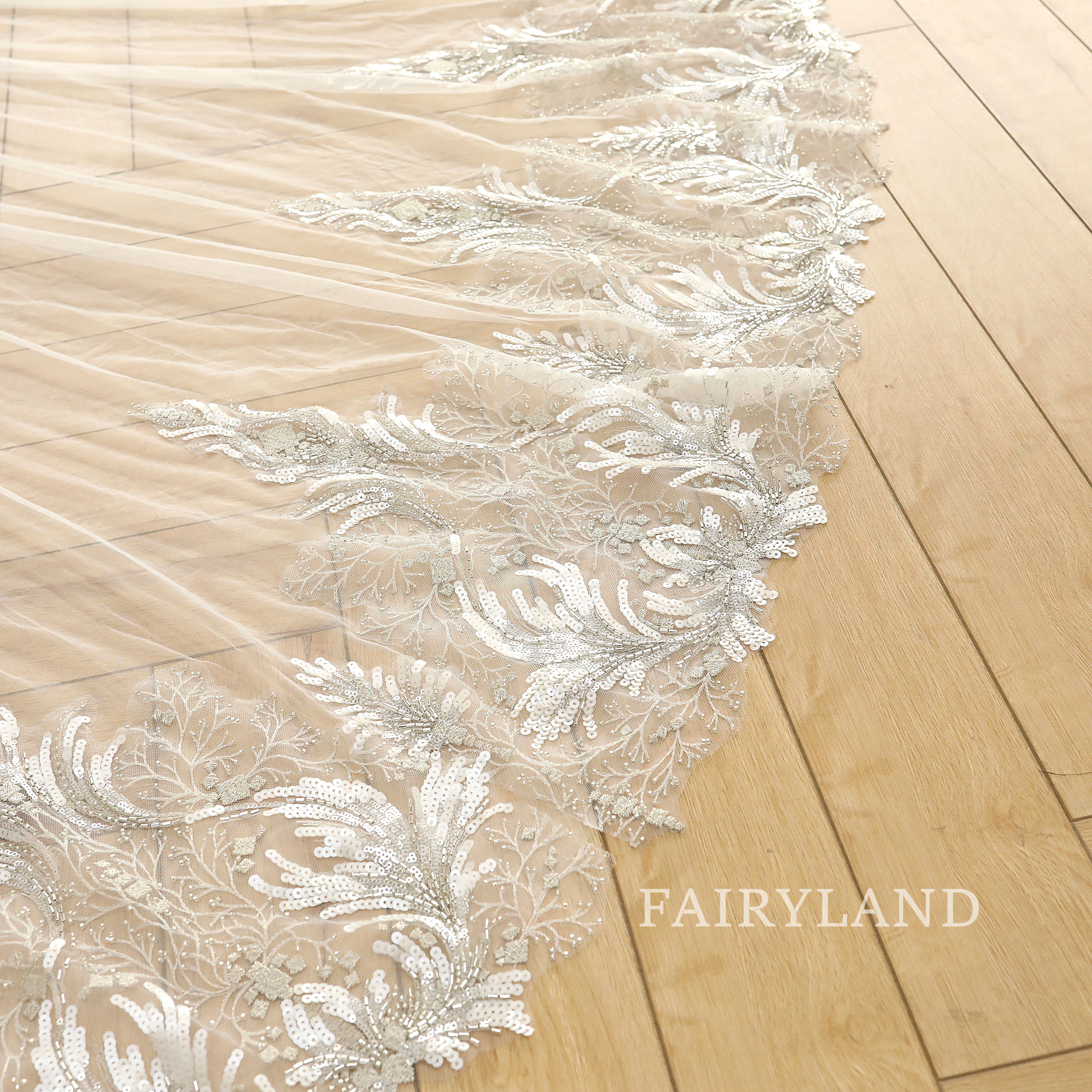 Plant Appliques Beading Sequins Bridal Veil Headpiece