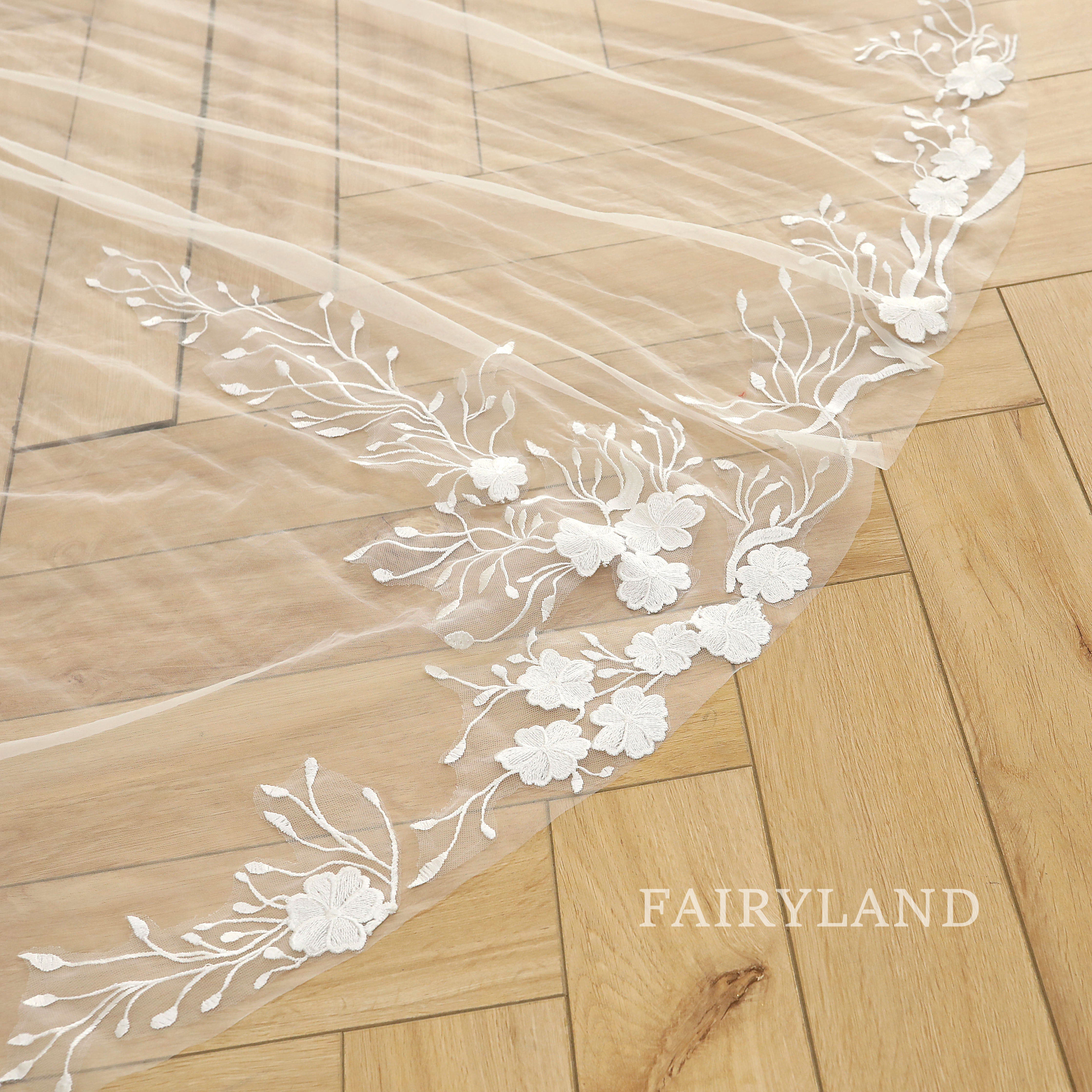 Full Floral Lace Edge Bridal Veil With Comb