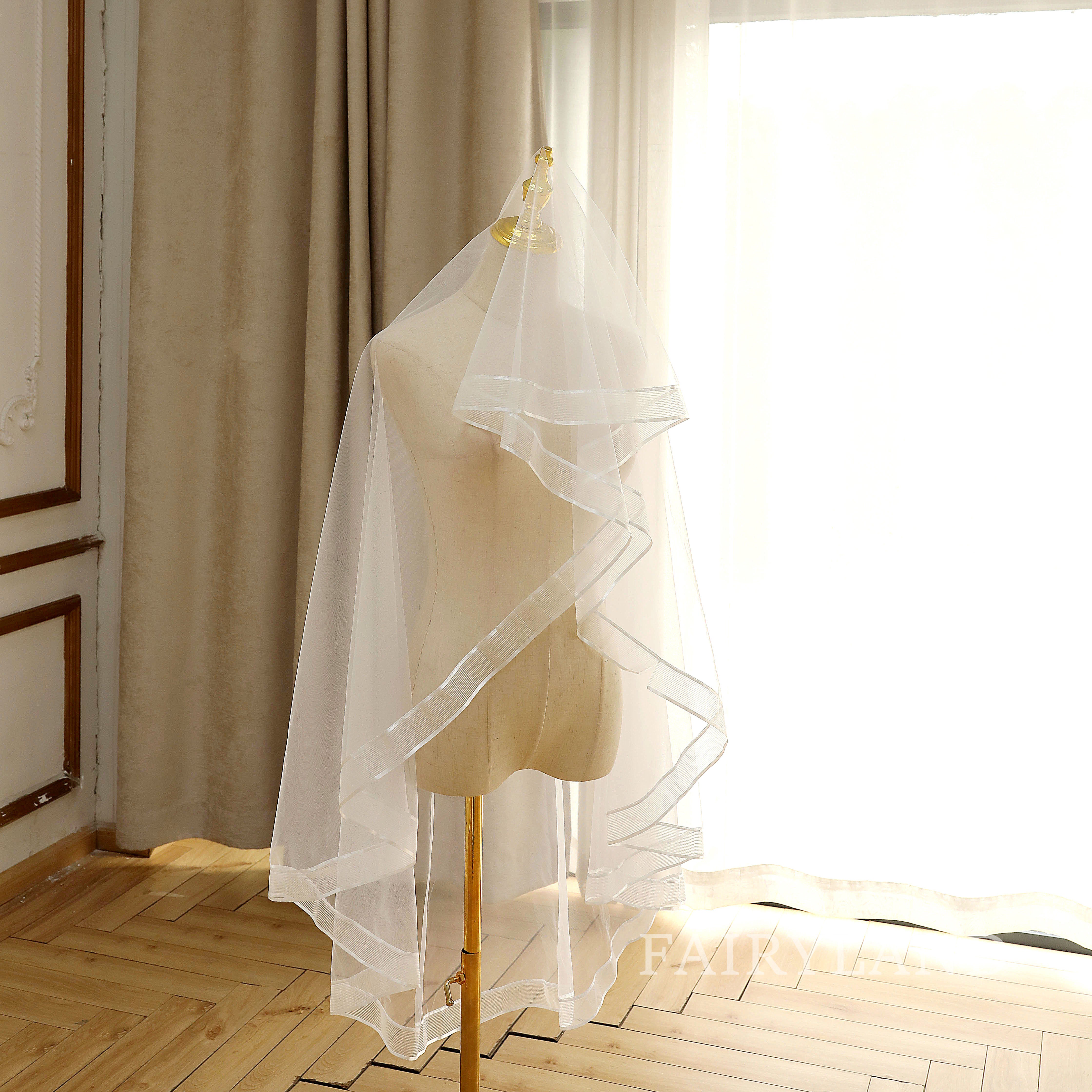 36'' Short Bridal Veils Ribbon Edge Women's Wedding Veil minimalist veil