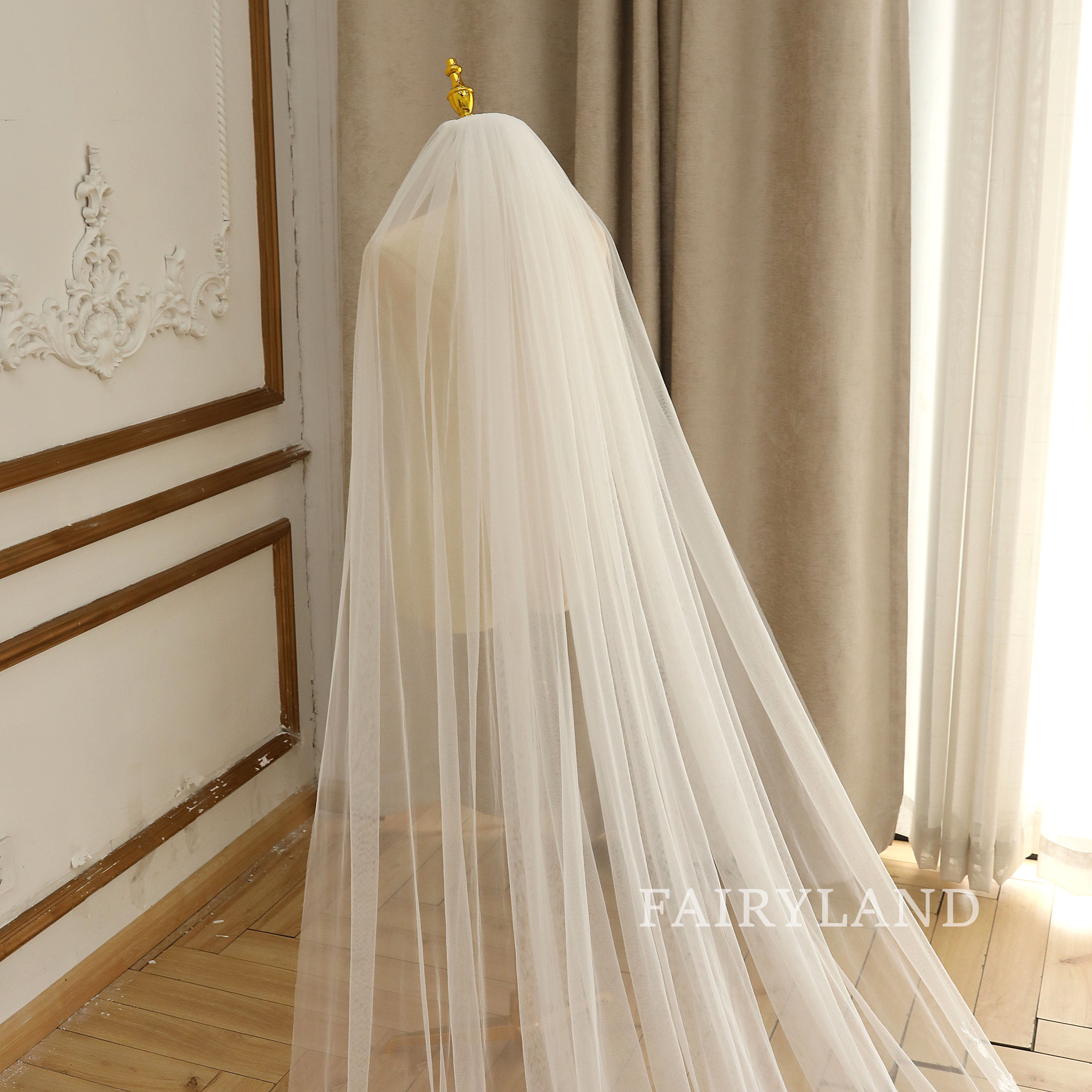 Simple Lace Veil Soft Tulle Bridal Veil Cathedral Wedding