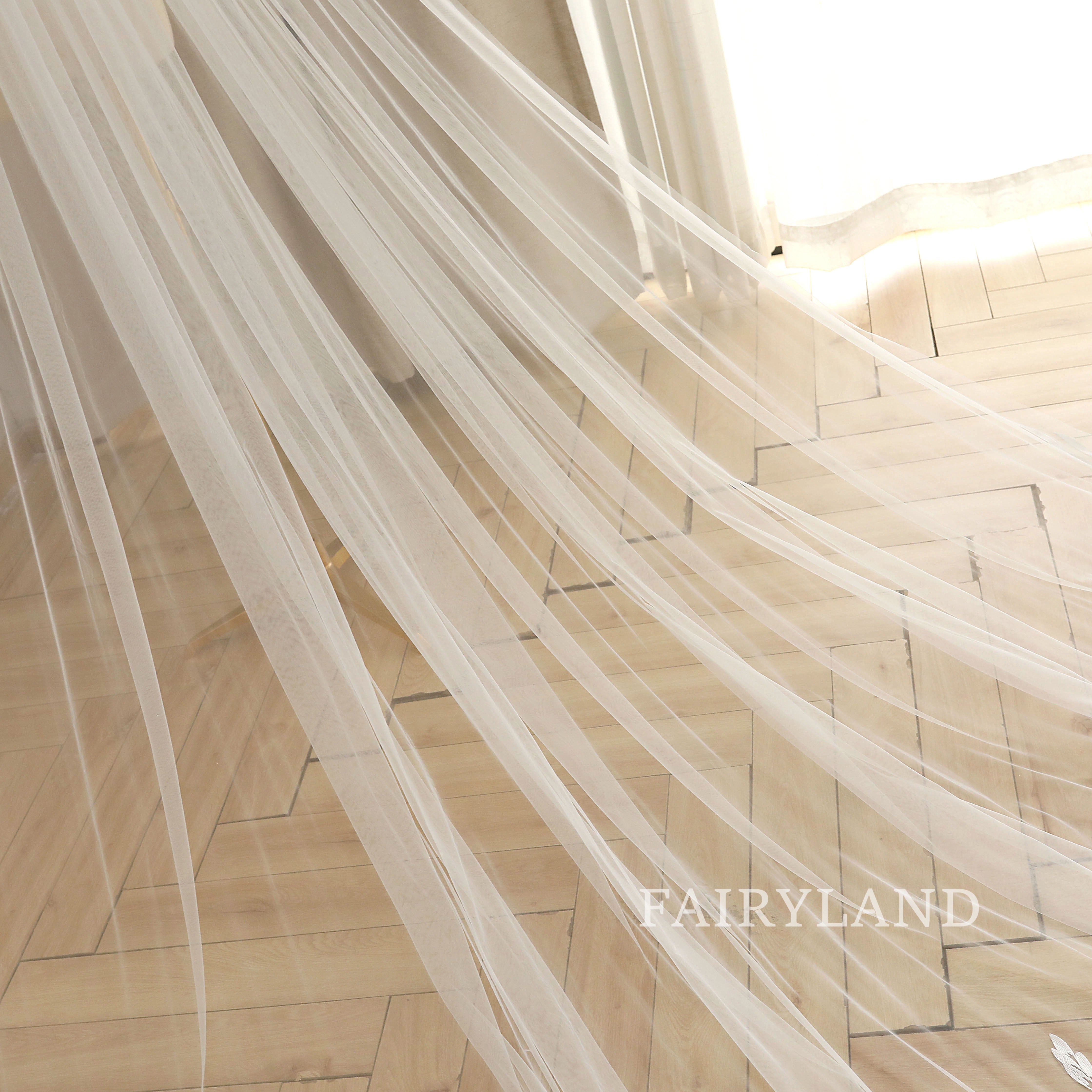 Soft Tulle Flower Appliques Bridal Veil For Wedding
