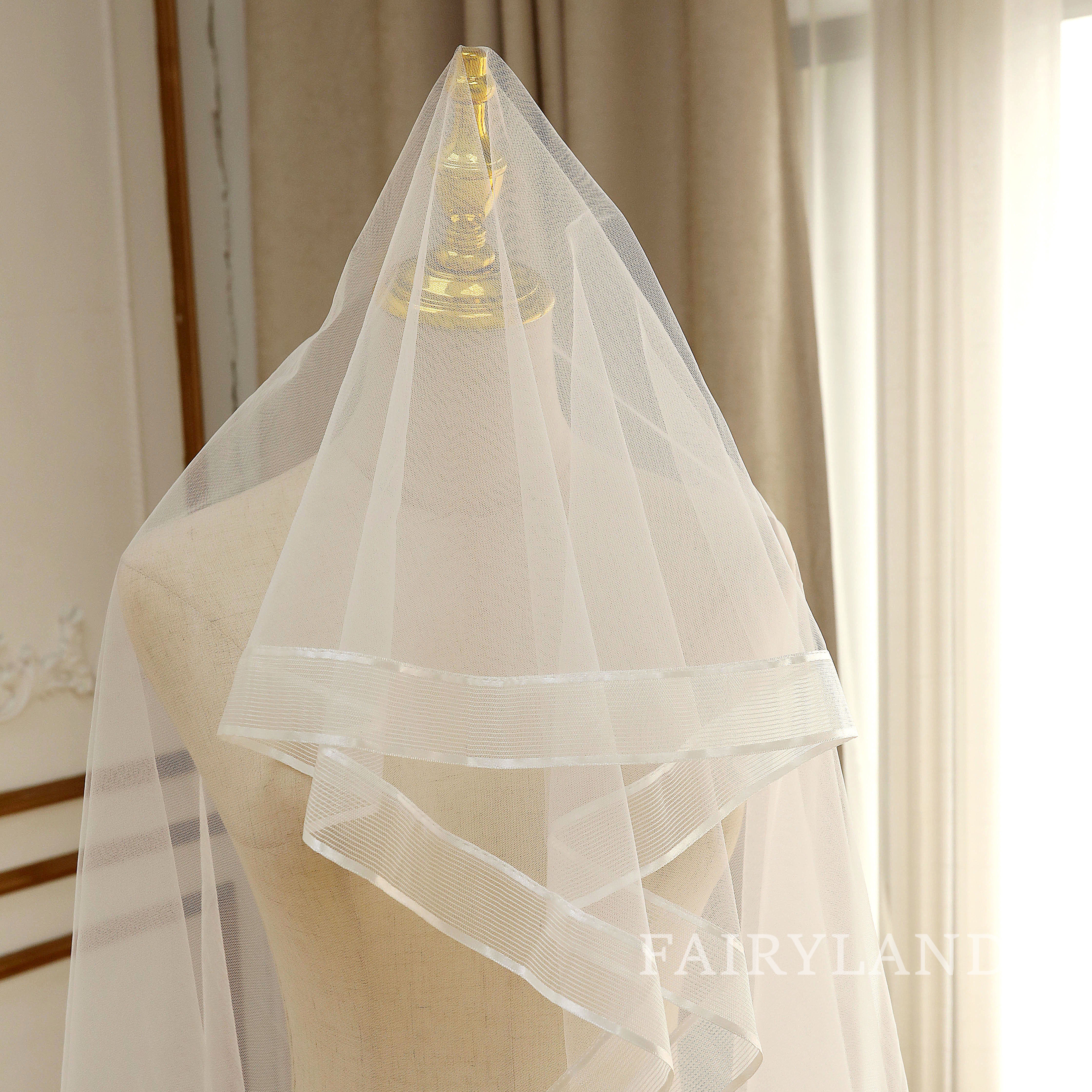 36'' Short Bridal Veils Ribbon Edge Women's Wedding Veil minimalist veil