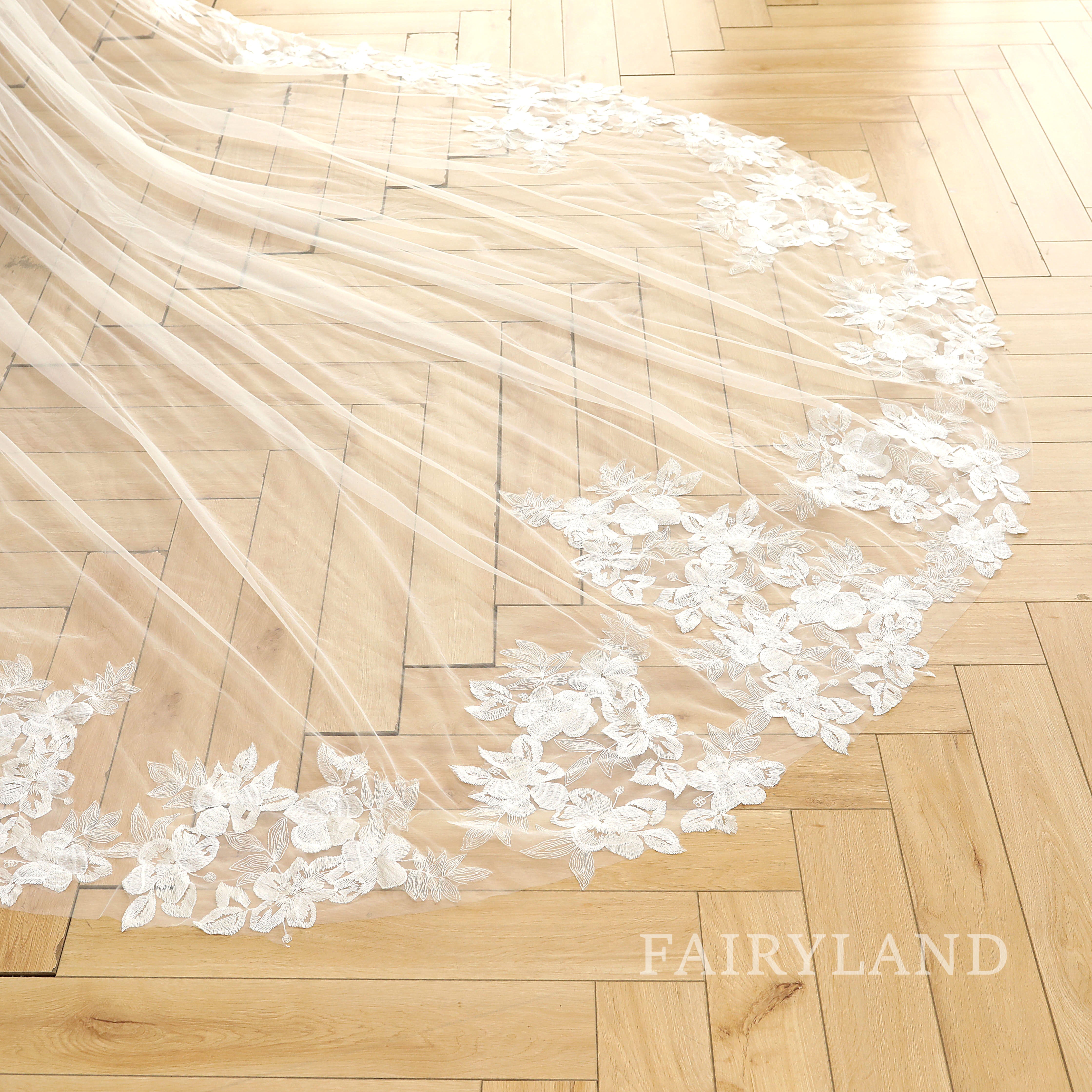 Full Lace edge Bridal Veil Leaves Wedding Veil Elegant Blush Veil