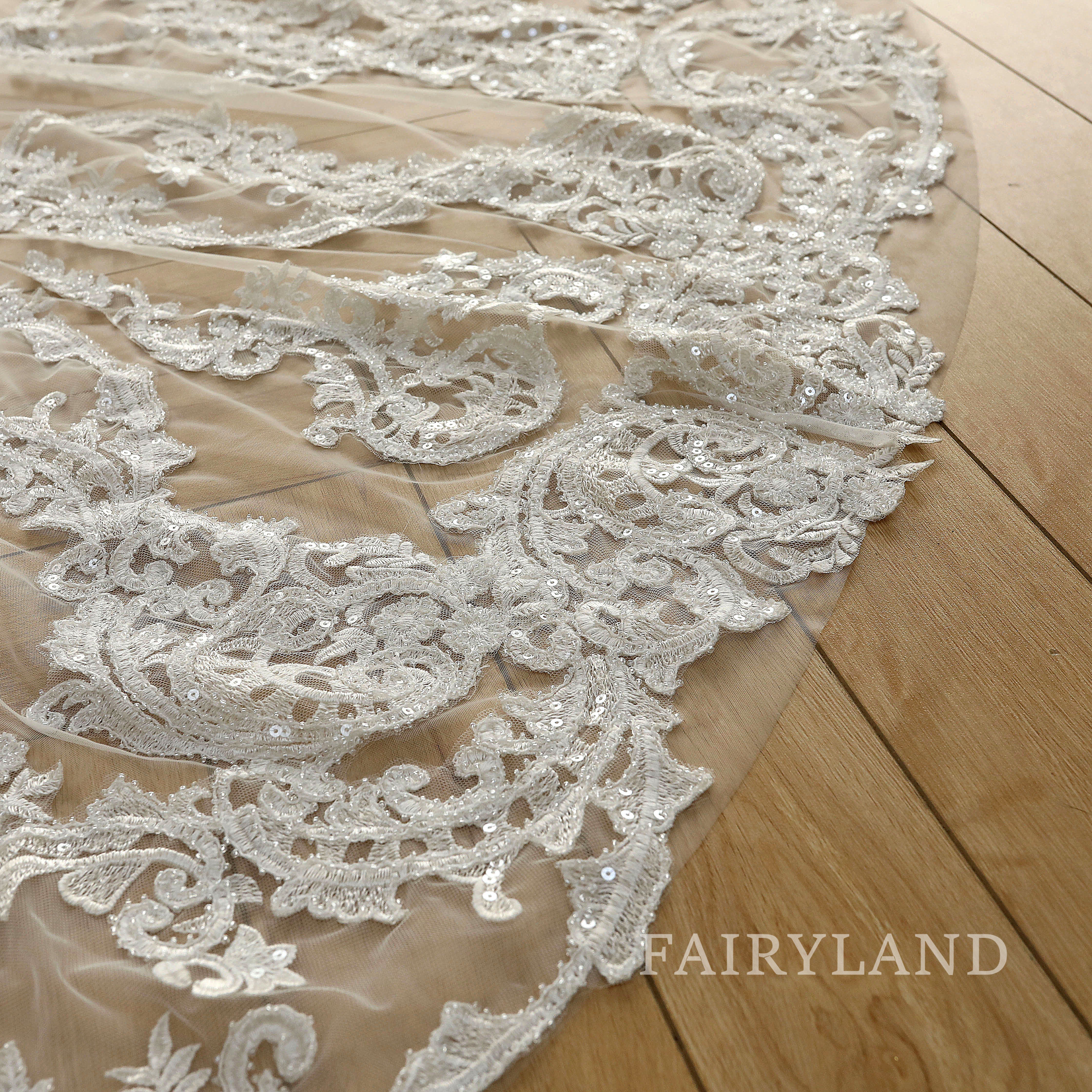 Vintage lace bridal veil glitter sequins wedding veil gorgeous church bridal veil