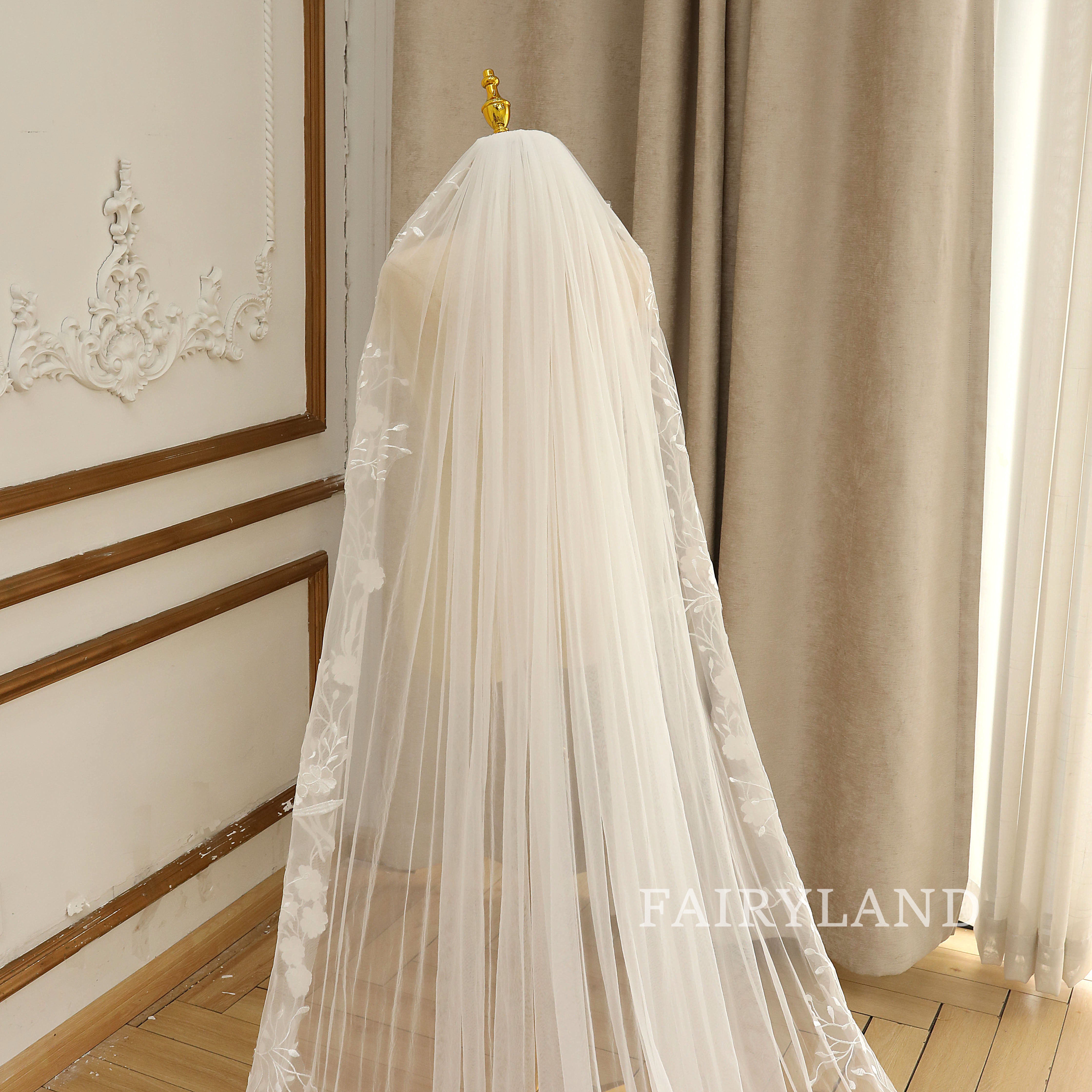 Full Floral Lace Edge Bridal Veil With Comb