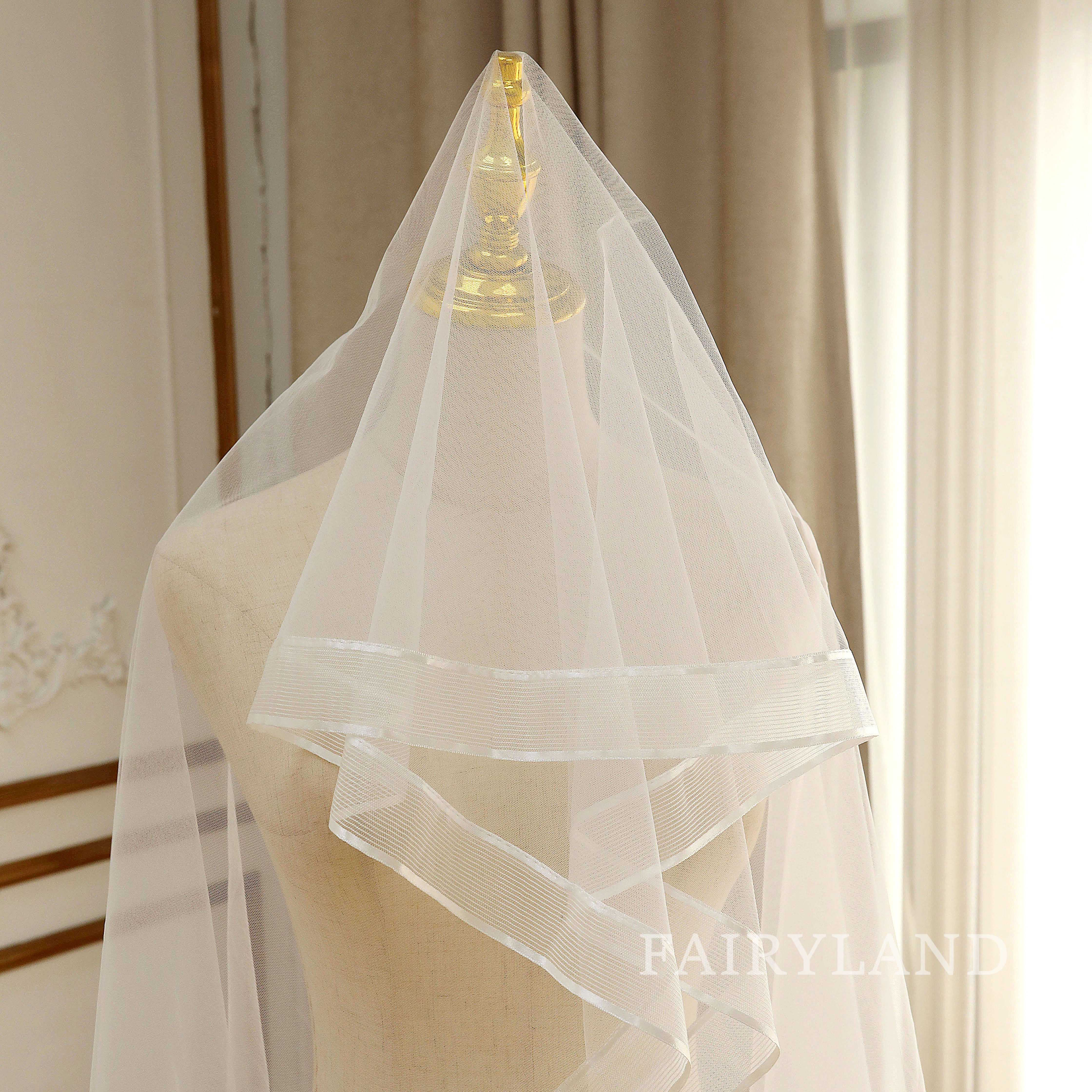 36'' Short Bridal Veils Ribbon Edge Women's Wedding Veil minimalist veil