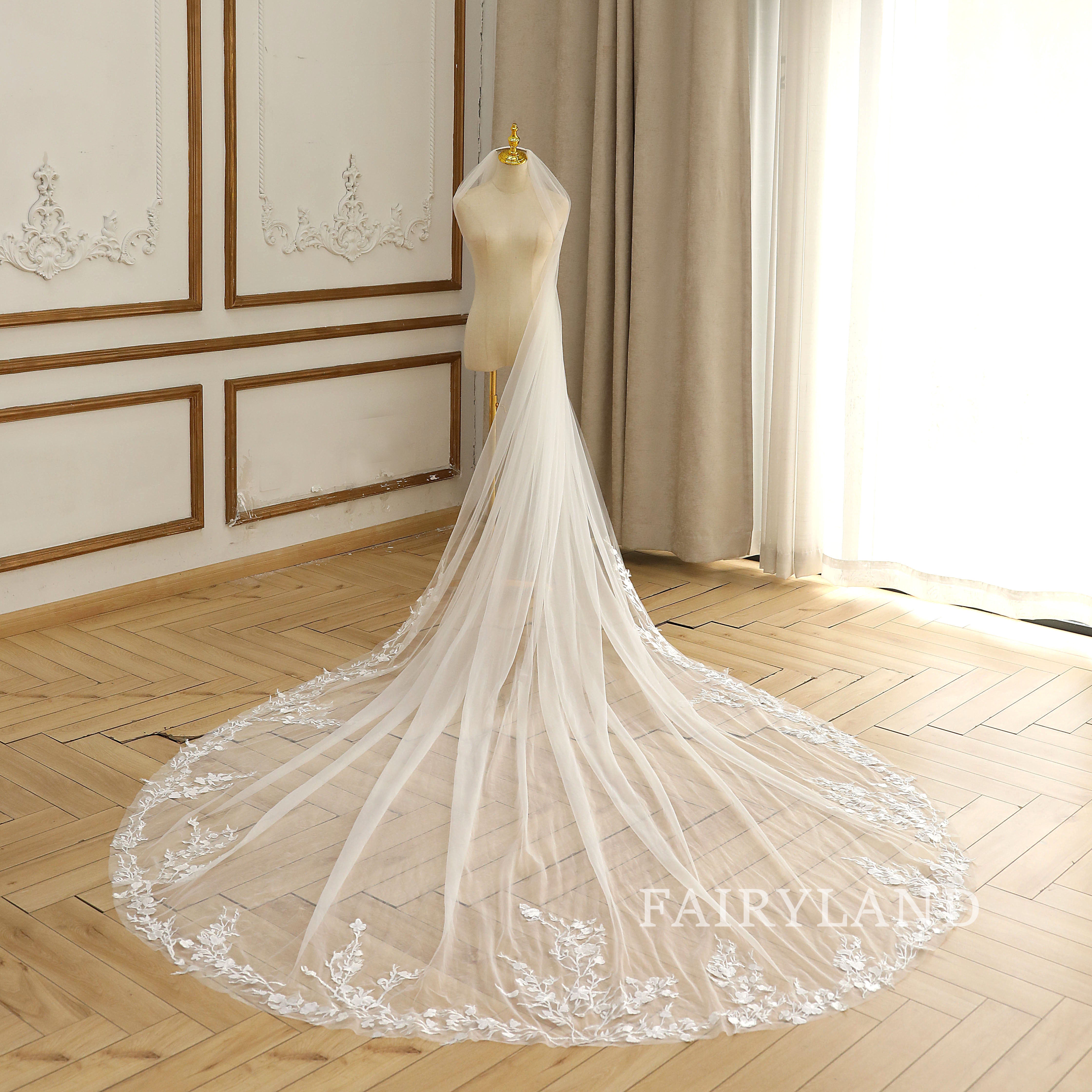 Simple Lace Veil Soft Tulle Bridal Veil Cathedral Wedding