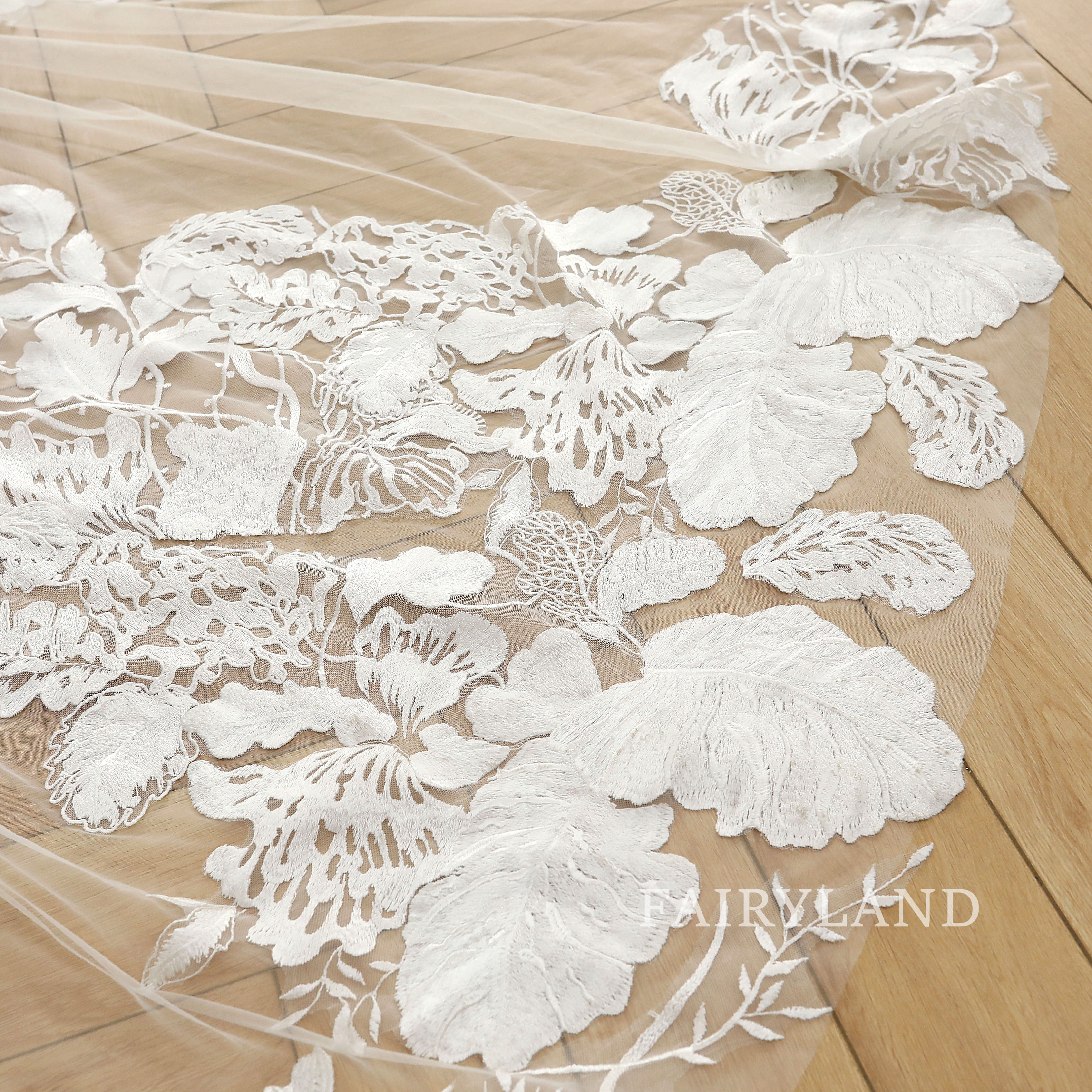 Soft Tulle Flower Appliques Bridal Veil For Wedding