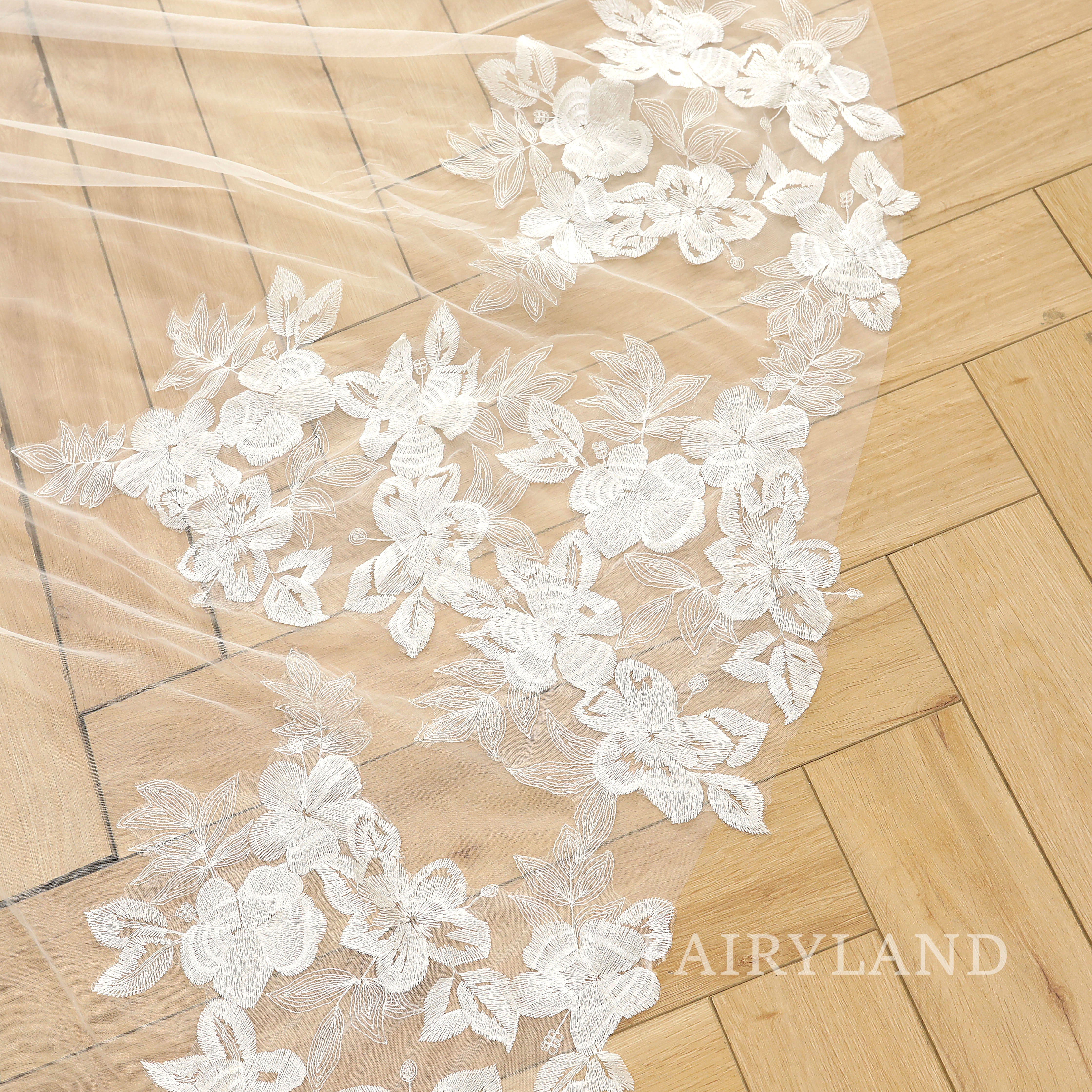Full Lace edge Bridal Veil Leaves Wedding Veil Elegant Blush Veil