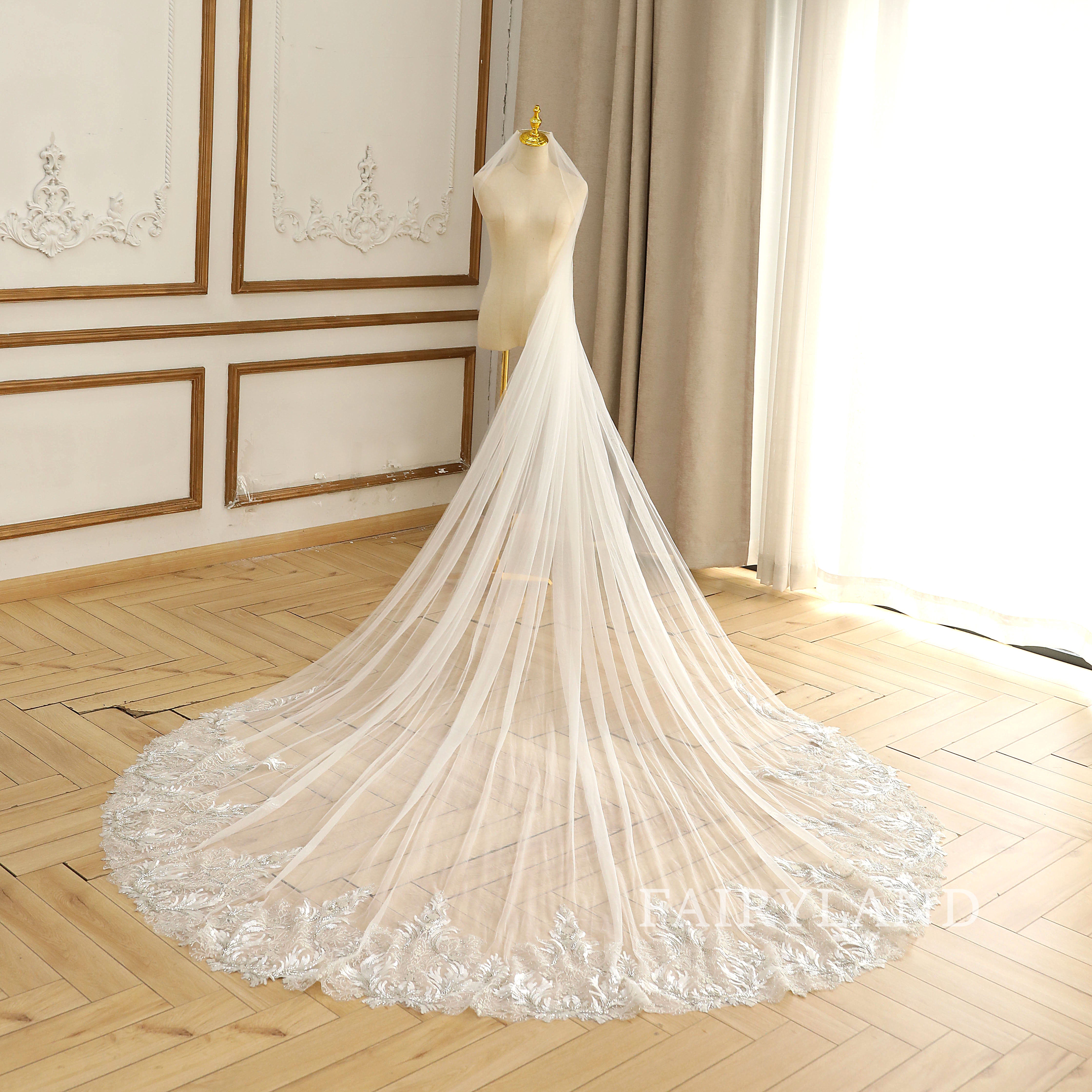 Plant Appliques Beading Sequins Bridal Veil Headpiece