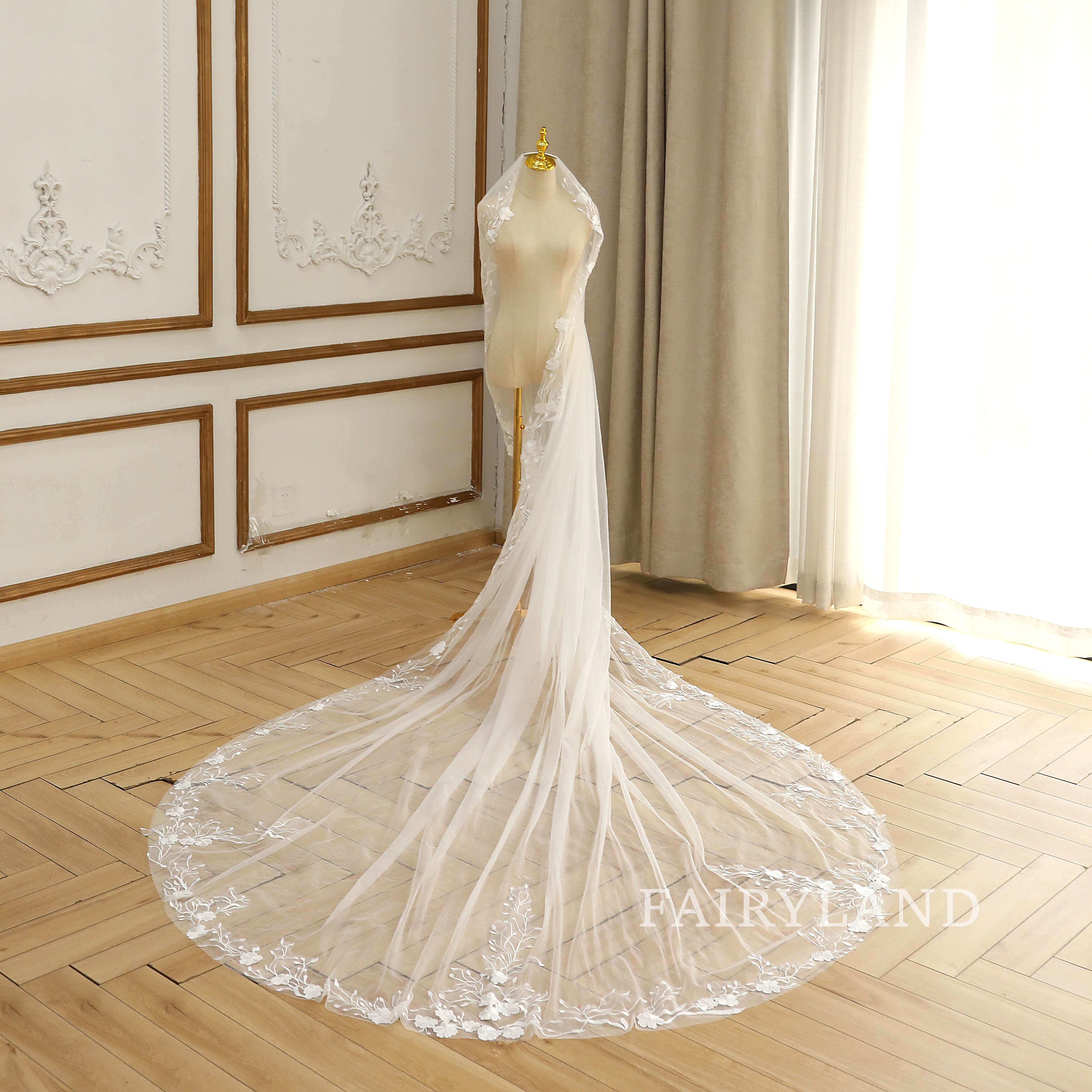 Full Floral Lace Edge Bridal Veil With Comb