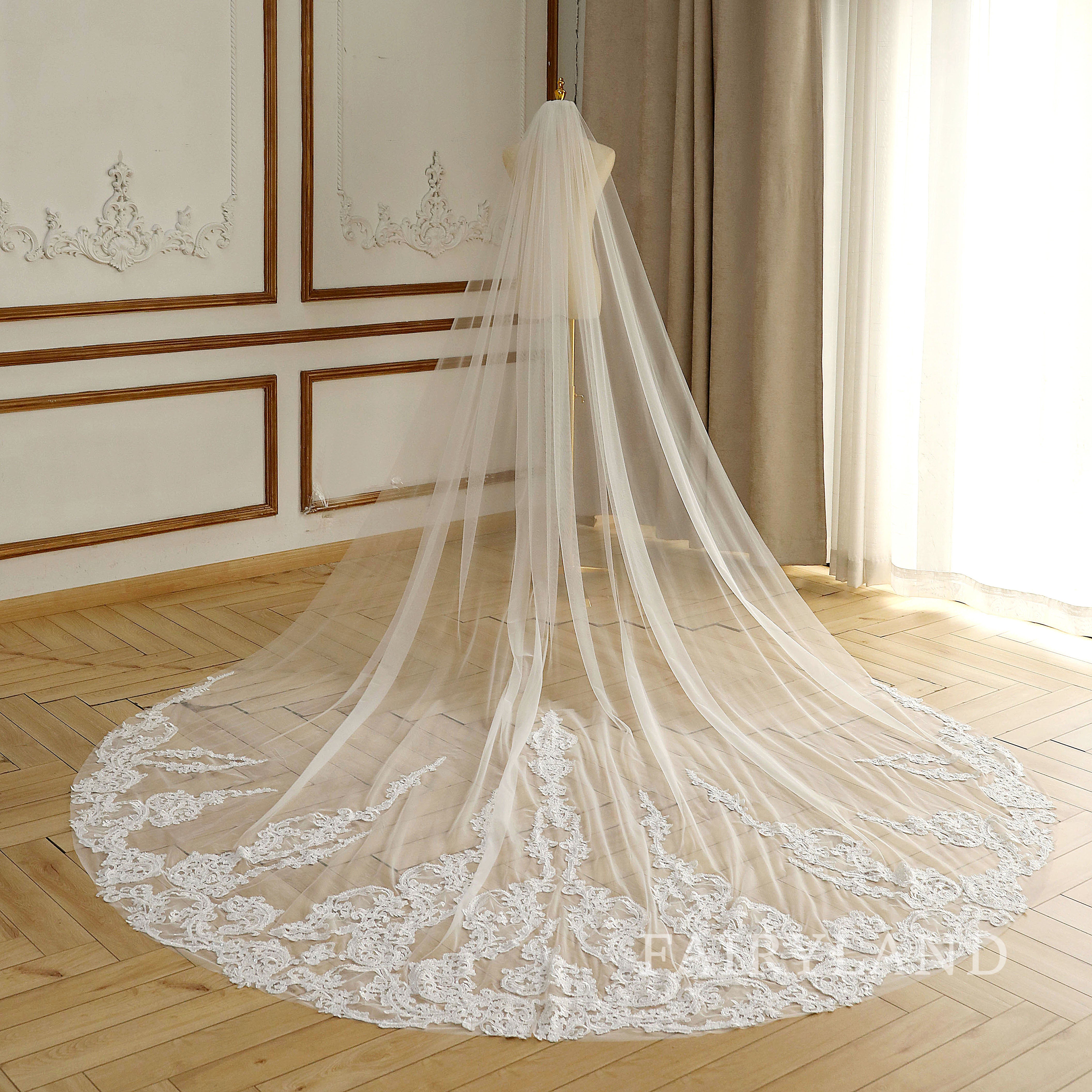 Vintage lace bridal veil glitter sequins wedding veil gorgeous church bridal veil