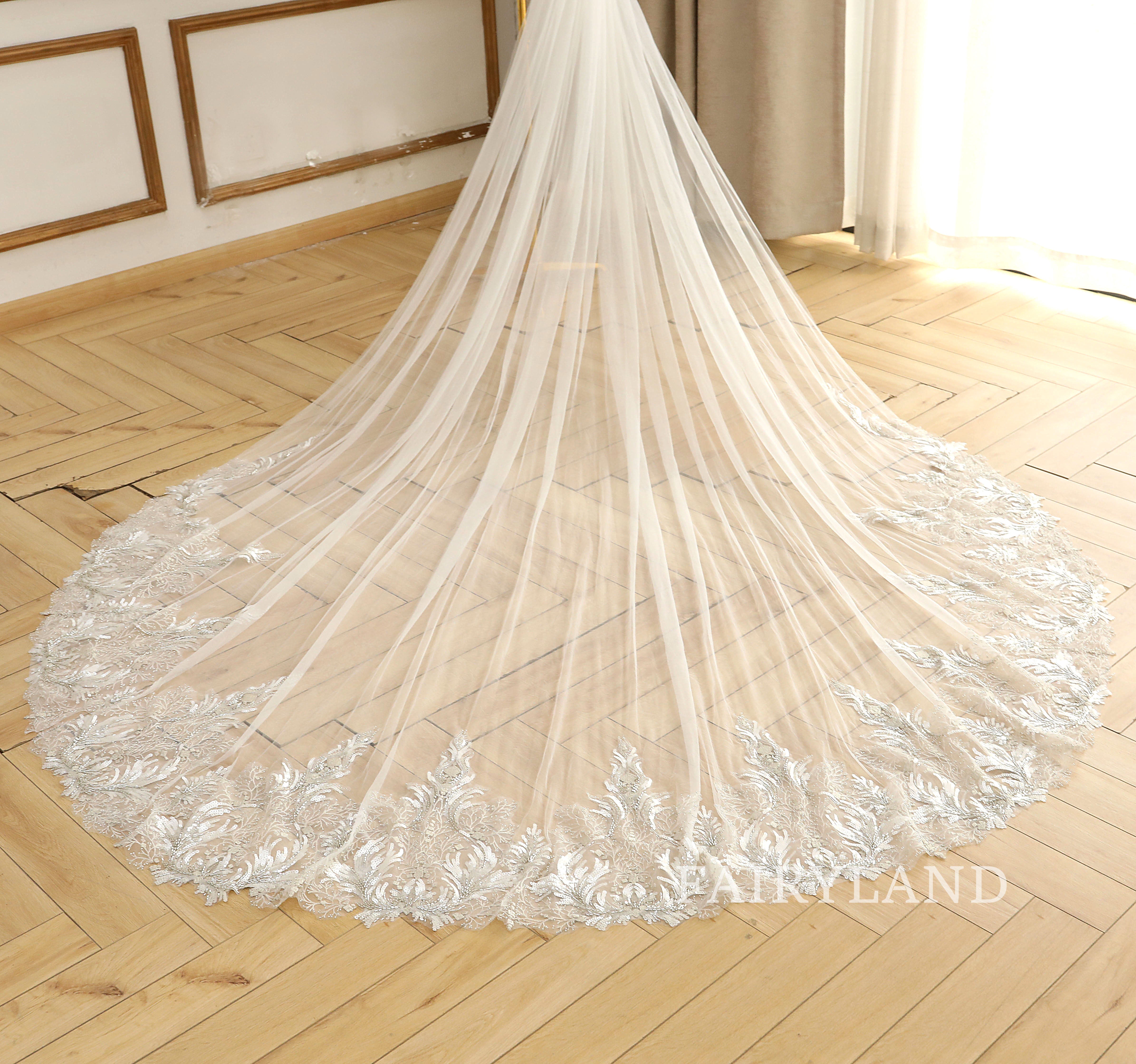 Plant Appliques Beading Sequins Bridal Veil Headpiece