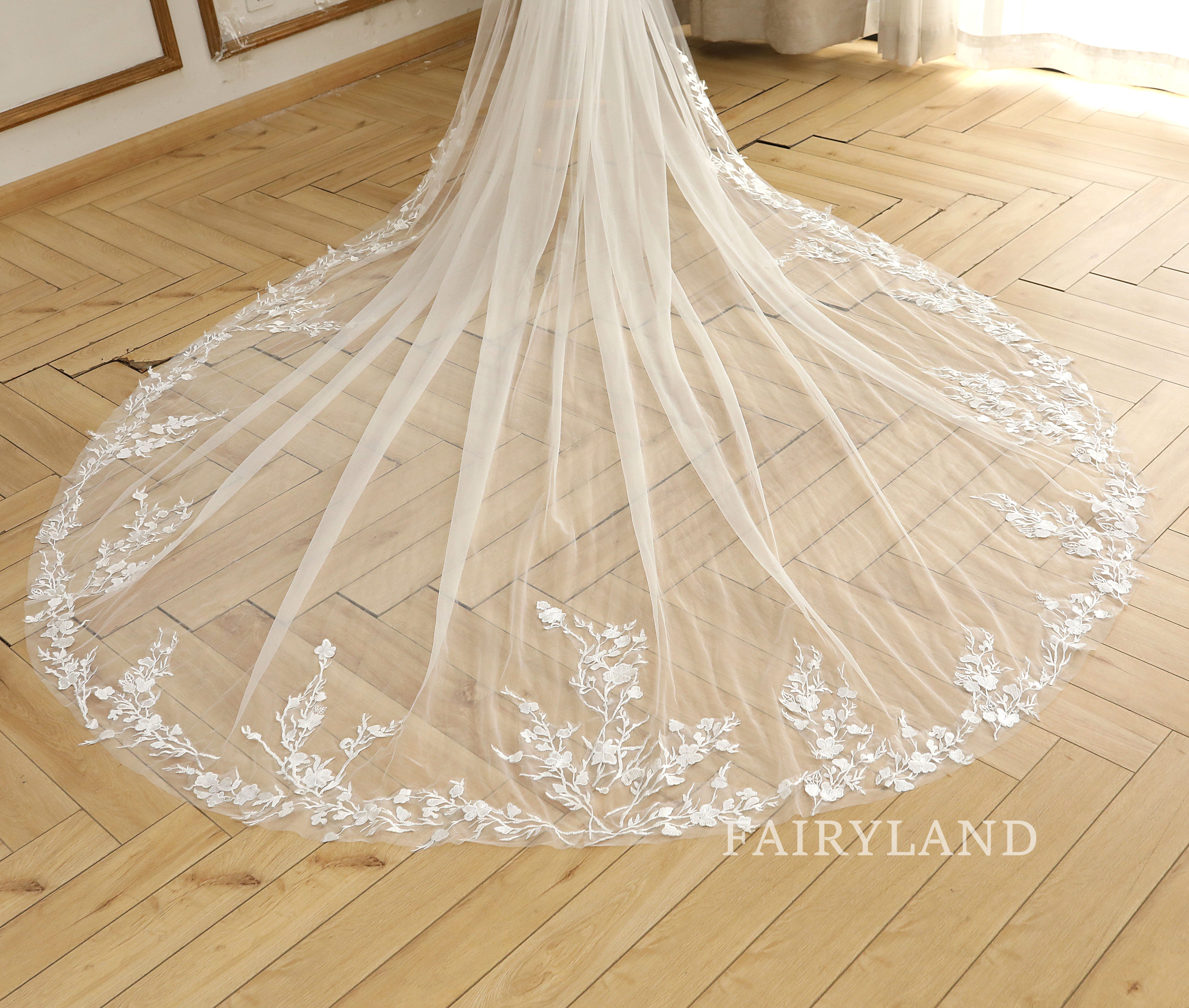 Simple Lace Veil Soft Tulle Bridal Veil Cathedral Wedding