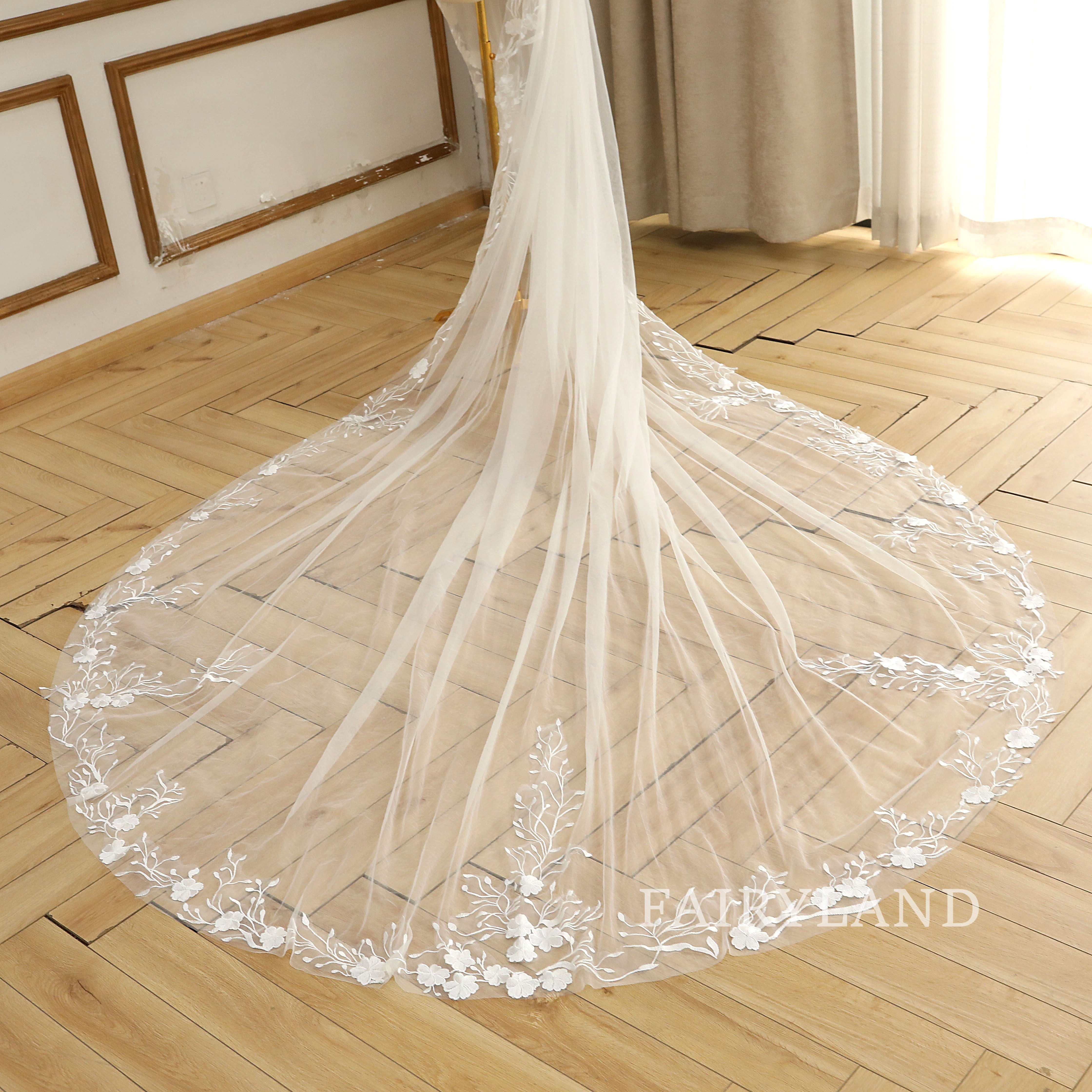 Full Floral Lace Edge Bridal Veil With Comb