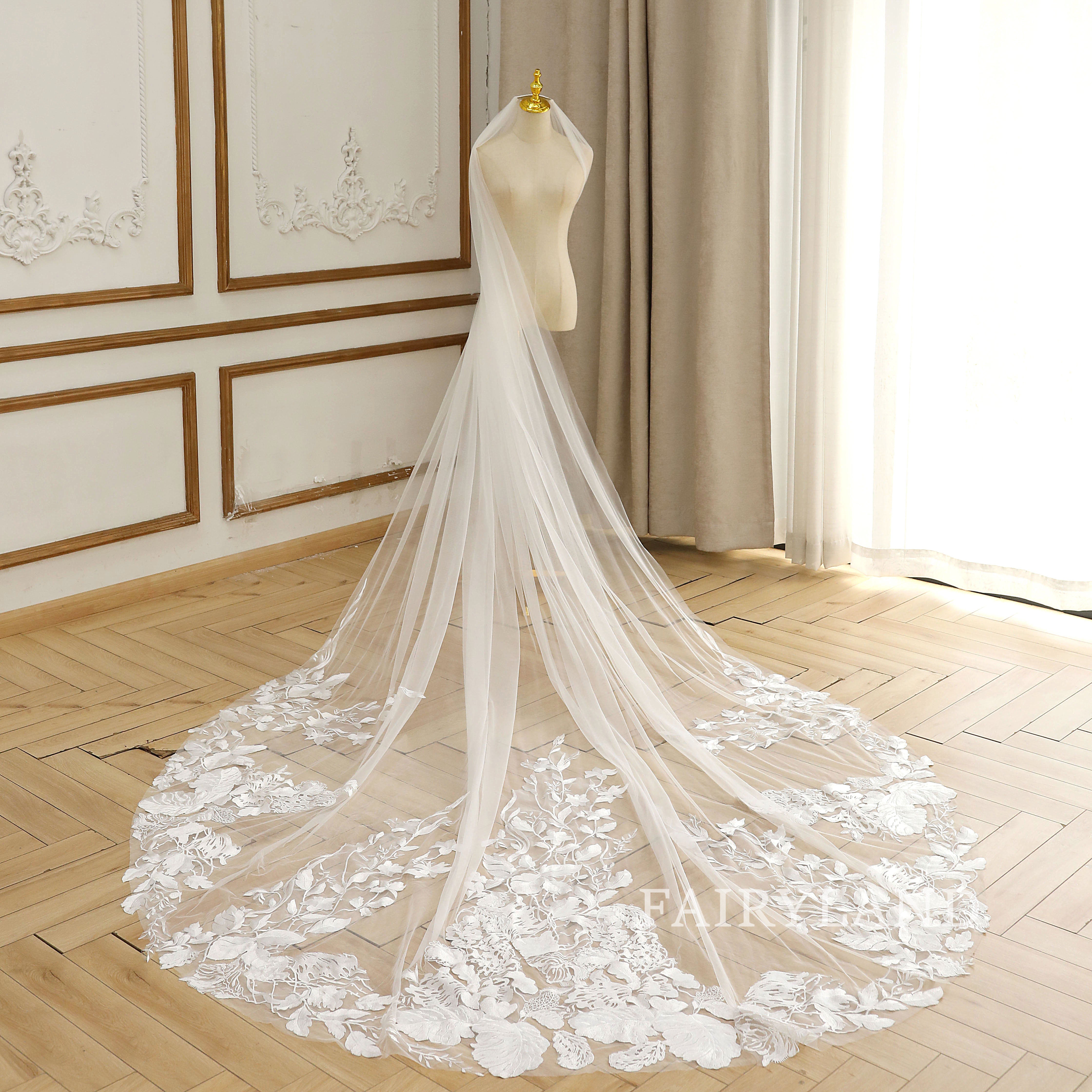 Soft Tulle Flower Appliques Bridal Veil For Wedding
