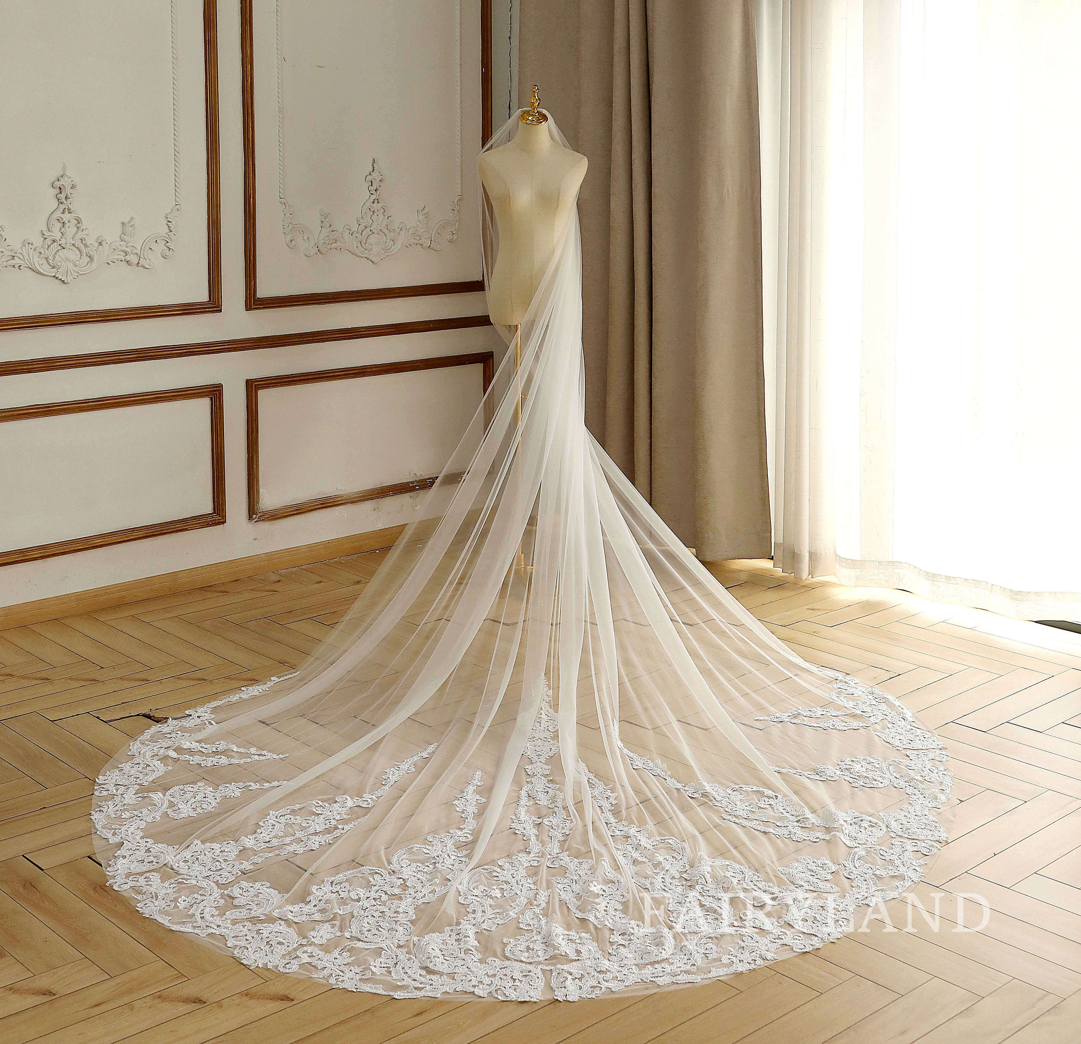 Vintage lace bridal veil glitter sequins wedding veil gorgeous church bridal veil