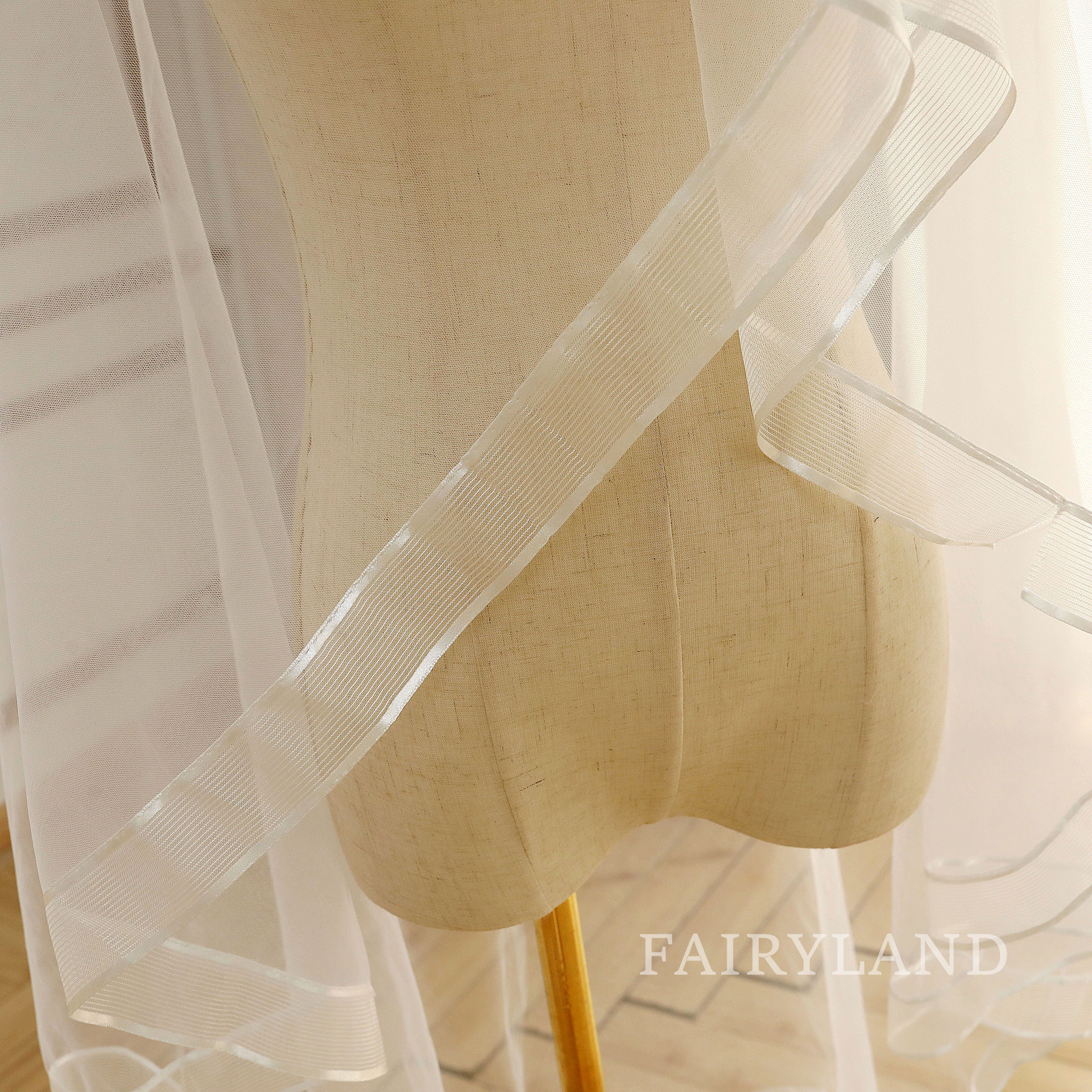 36'' Short Bridal Veils Ribbon Edge Women's Wedding Veil minimalist veil