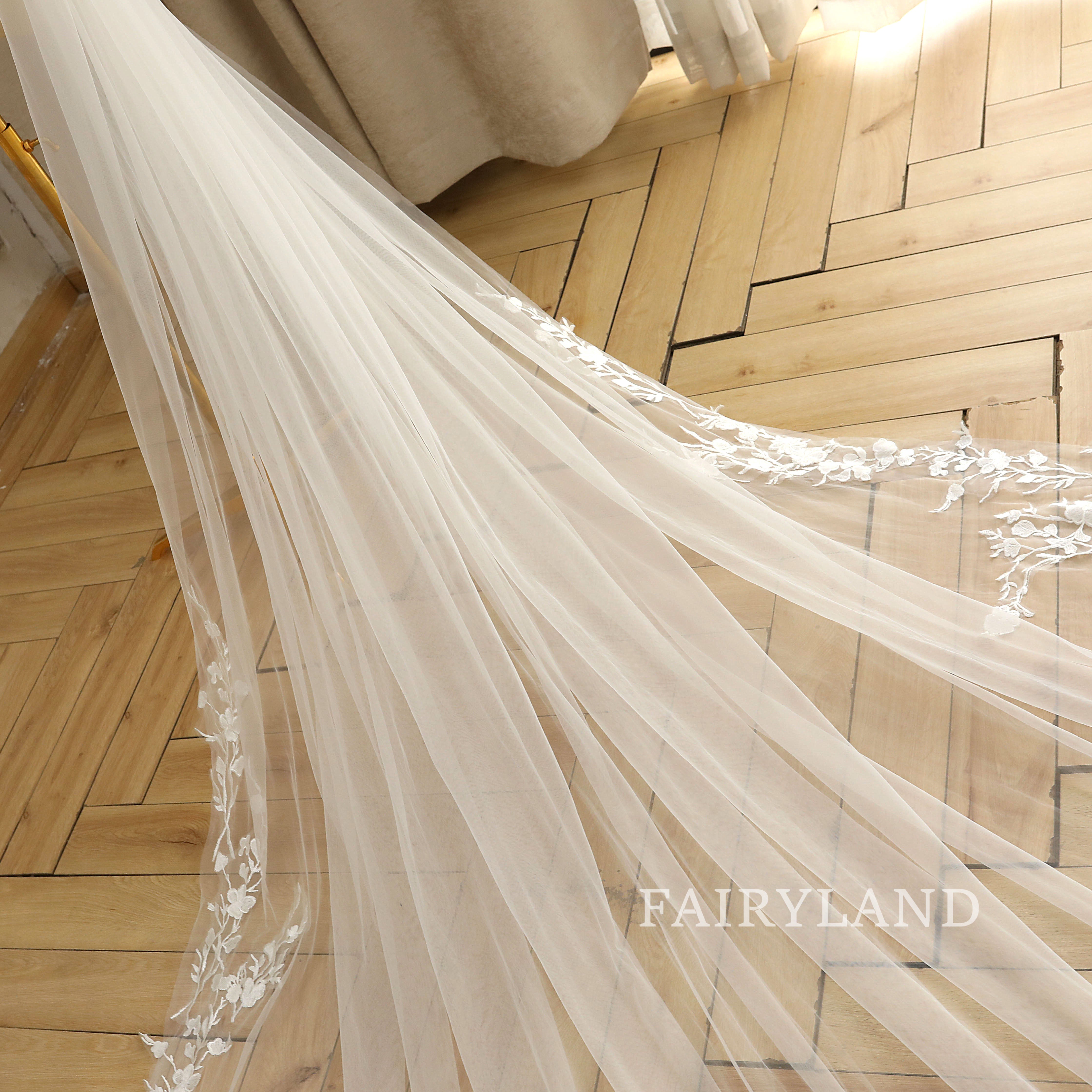 Simple Lace Veil Soft Tulle Bridal Veil Cathedral Wedding