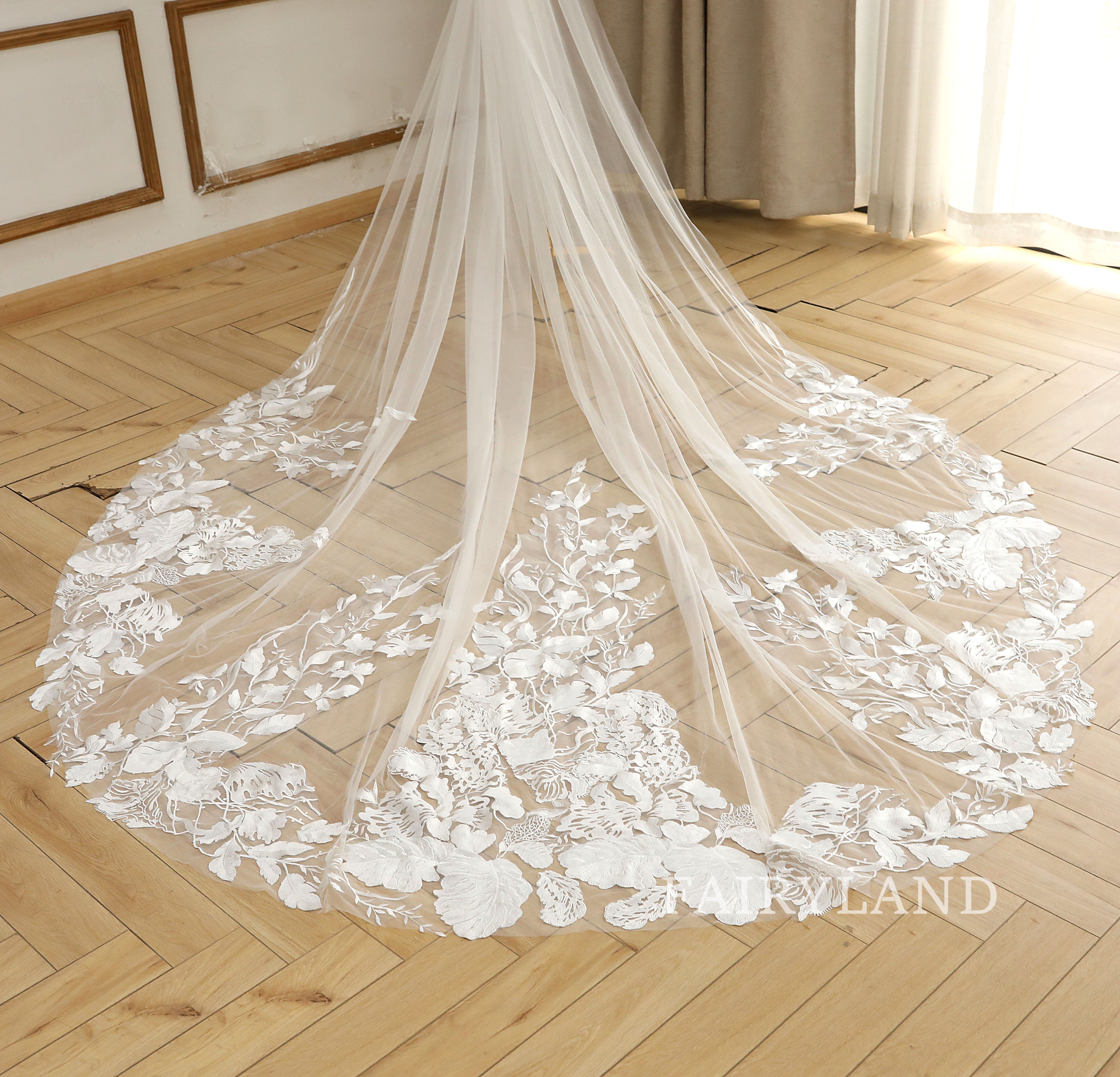 Soft Tulle Flower Appliques Bridal Veil For Wedding