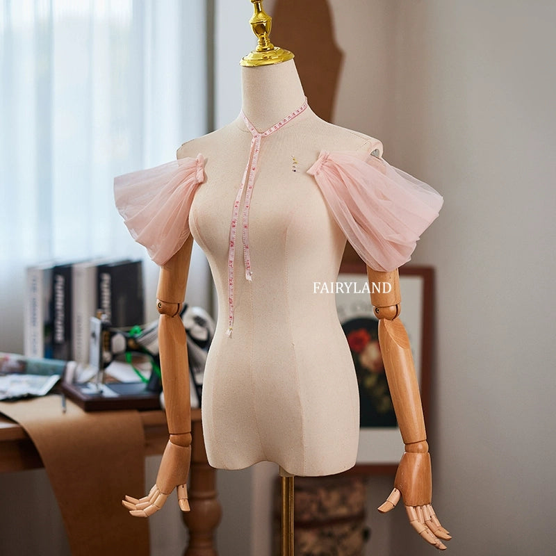 Blush Tulle Puff Sleeves – Removable Bridal & Editorial Photoshoot Arm Accessories by FAIRYLAND