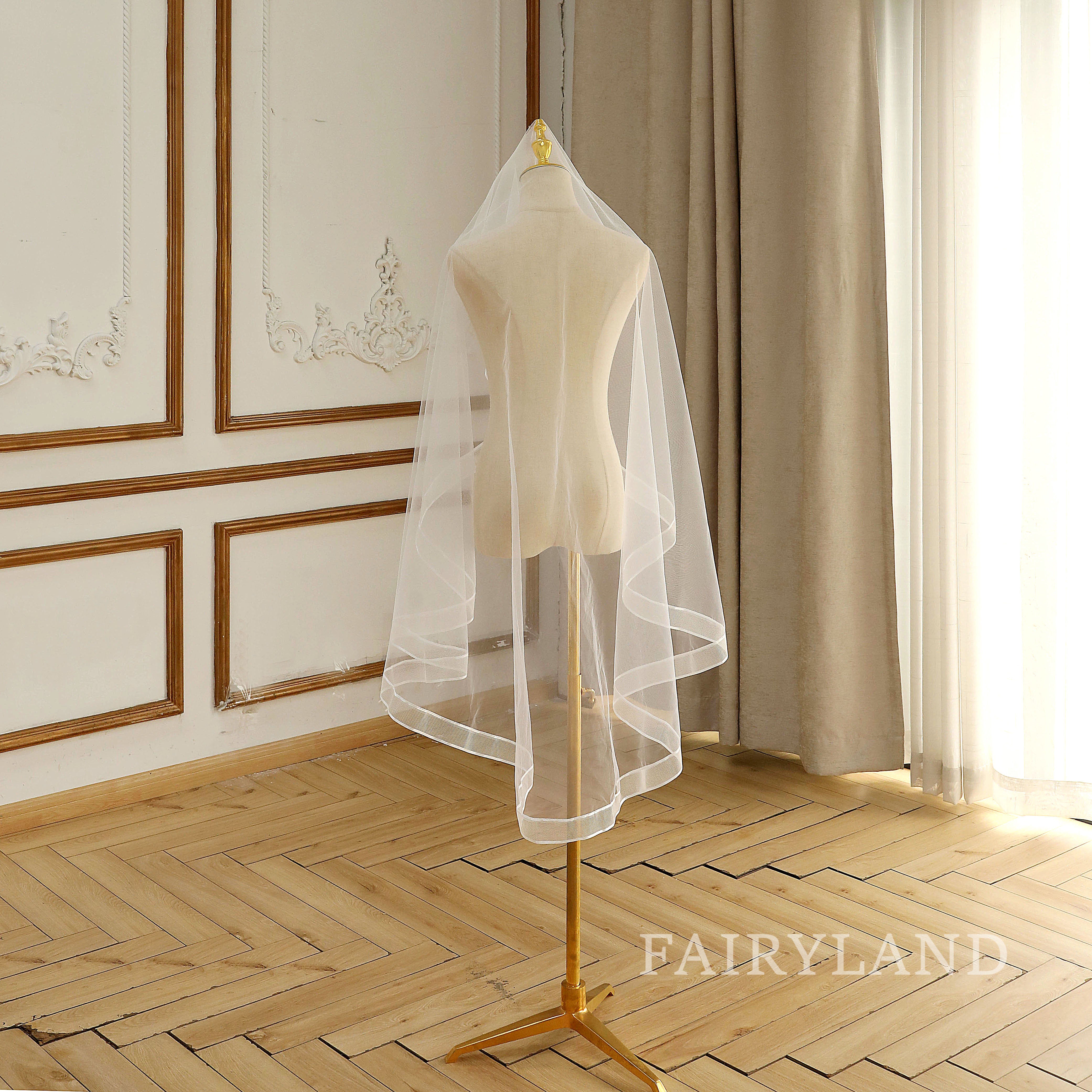 36'' Short Bridal Veils Ribbon Edge Women's Wedding Veil minimalist veil