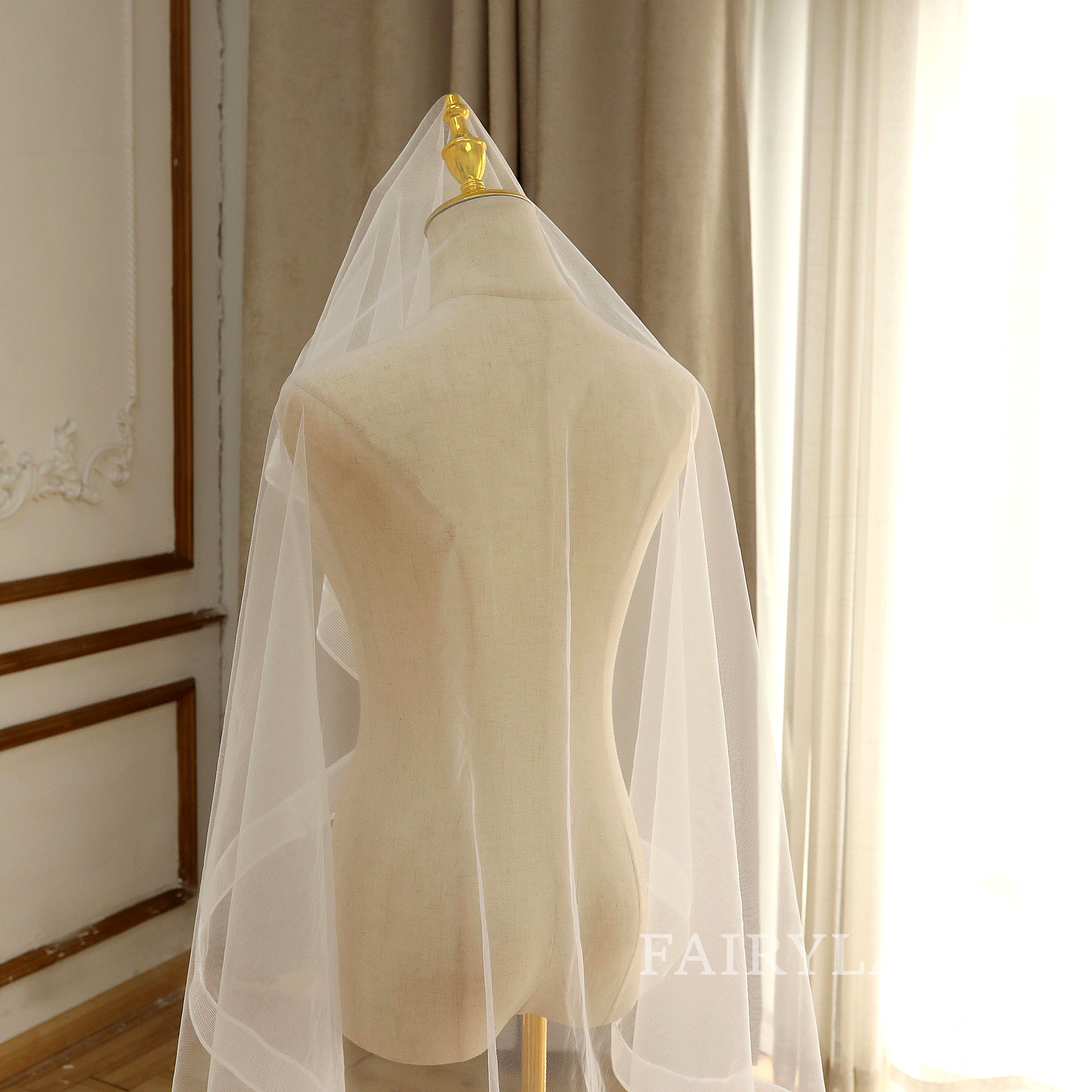 36'' Short Bridal Veils Ribbon Edge Women's Wedding Veil minimalist veil