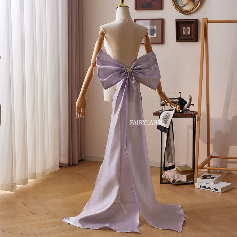 Lavender Shimmer Oversized Bow Train – Backless Bridal & Editorial Photoshoot Accessory by FAIRYLAND
