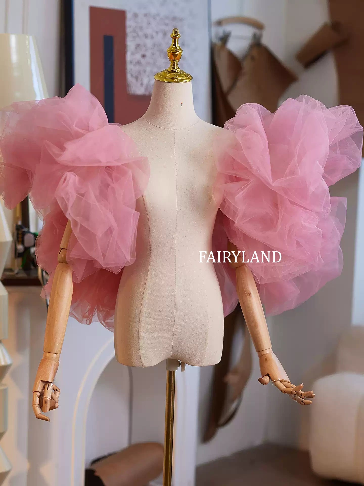 Pink Tulle Statement Sleeve – Dramatic Ruffle Organza Fashion Accessory