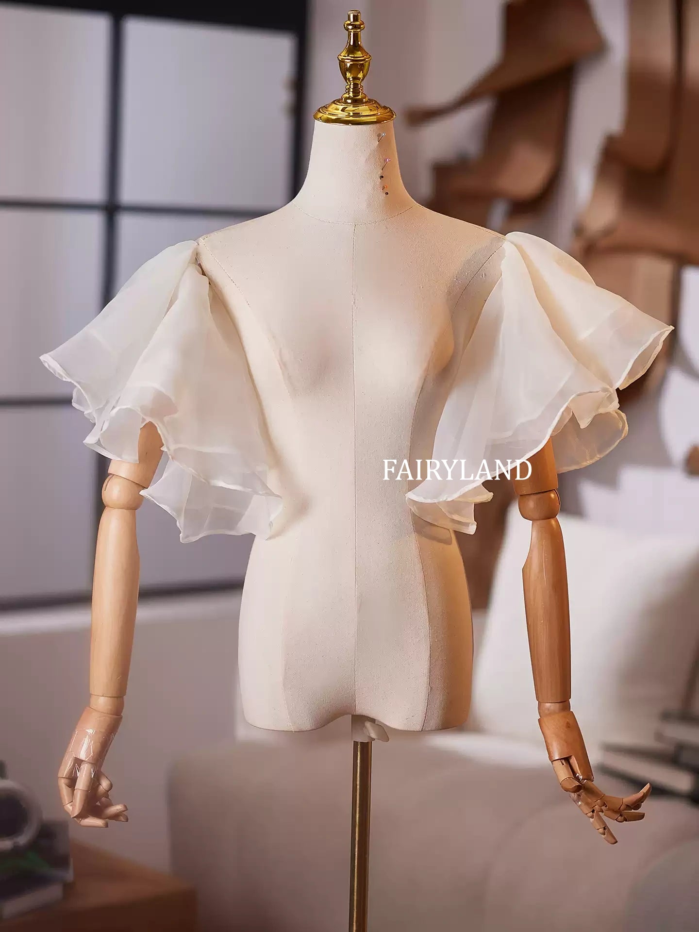Elegant Organza Ruffle Short Sleeves – Custom Color Detachable Bridal & Formal Dress Overlay