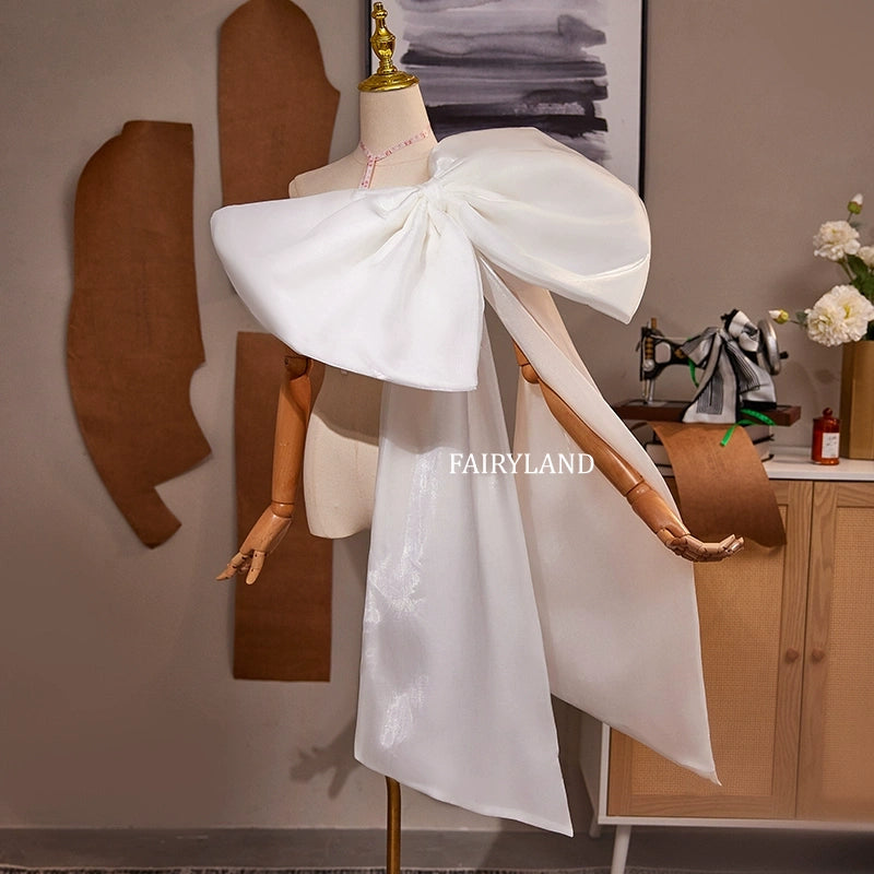 Oversized White Bow Train – Elegant Bridal Back Bow Accessory for Wedding Photoshoots by FAIRYLAND
