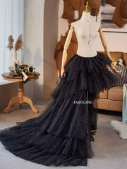 Black Sparkle Layered Tulle Skirt – Dramatic High-Low Train Skirt for Photoshoots & Special Events