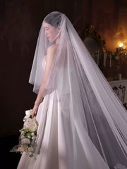 Cathedral Length Lace Wedding Veil with Heavy Embroidered Edge – Elegant Long Bridal Veil