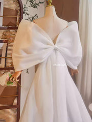 White Organza Oversized Bow Gown – Off-Shoulder Flowing Train Dress for Bridal & Editorial Photoshoots by FAIRYLAND